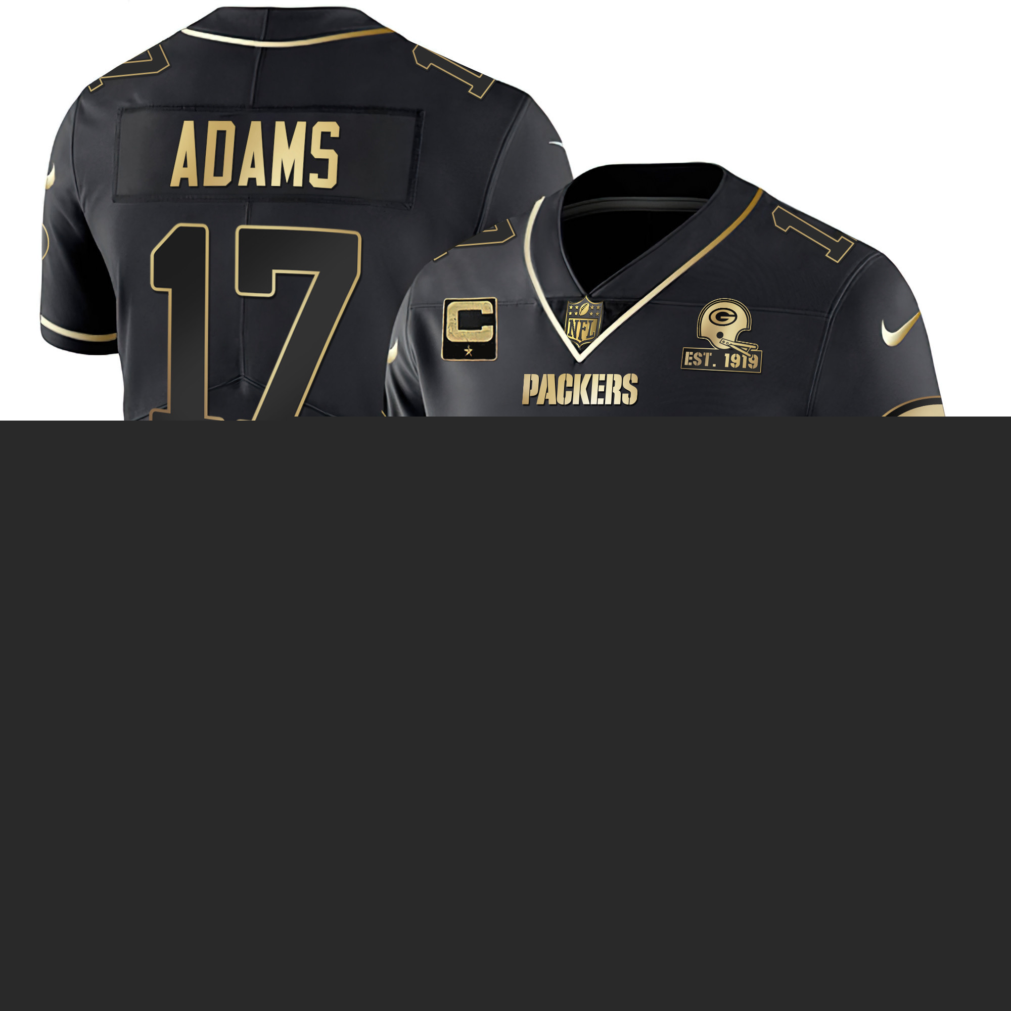 Davante Adams Men's Green Bay Packers White Gold & Black Gold Est 1919 Patch - All Stitched Black Gold Jersey - All Stitched