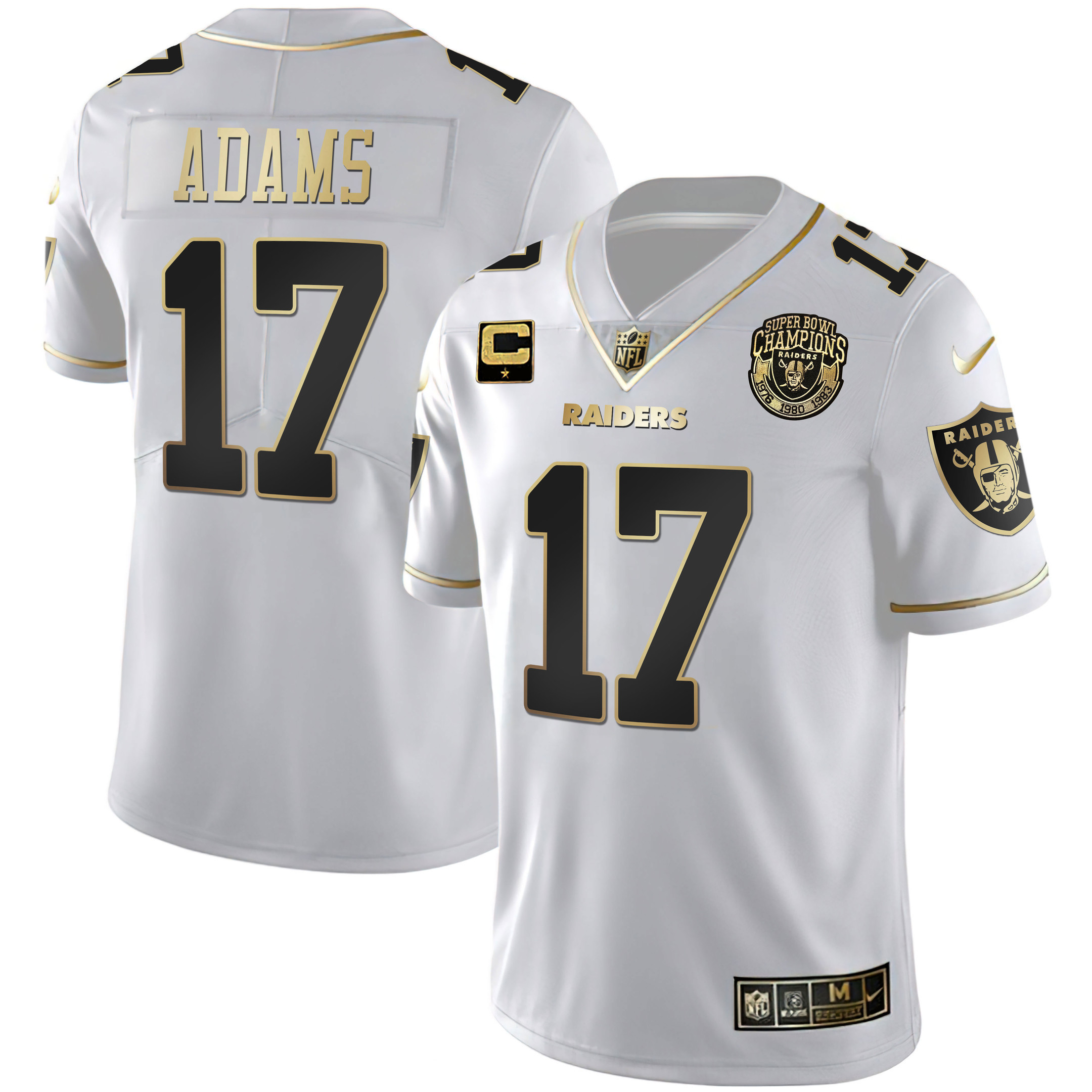 Davante Adams Men's Las Vegas Raiders 1976 - 1980 - 1983 Super Bowl Champions Patch White Gold and Black Gold - All Stitched White Gold Jersey - All Stitched
