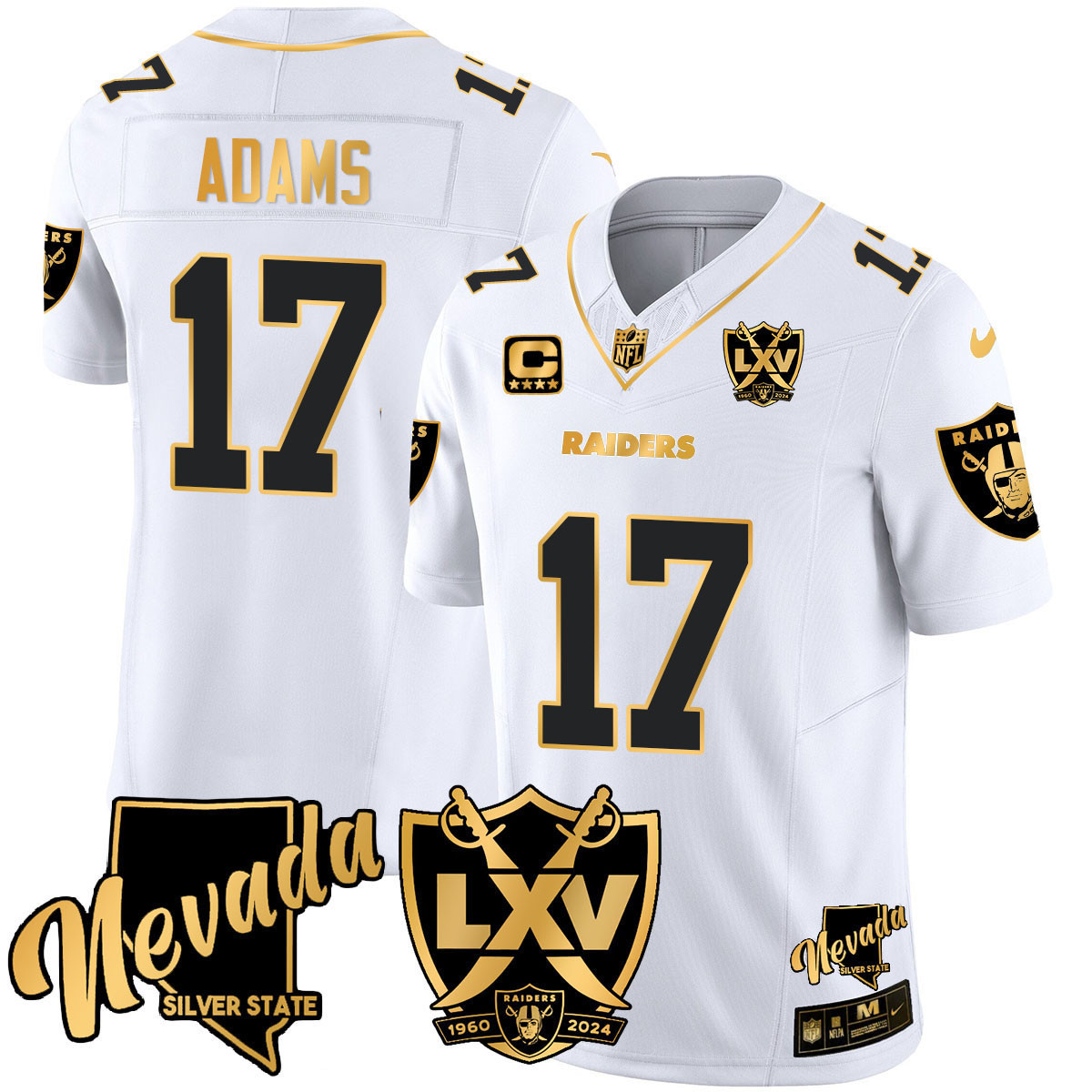 Davante Adams Men's Las Vegas Raiders 2024 Gold Vapor Limited White Gold Jersey - All Stitched