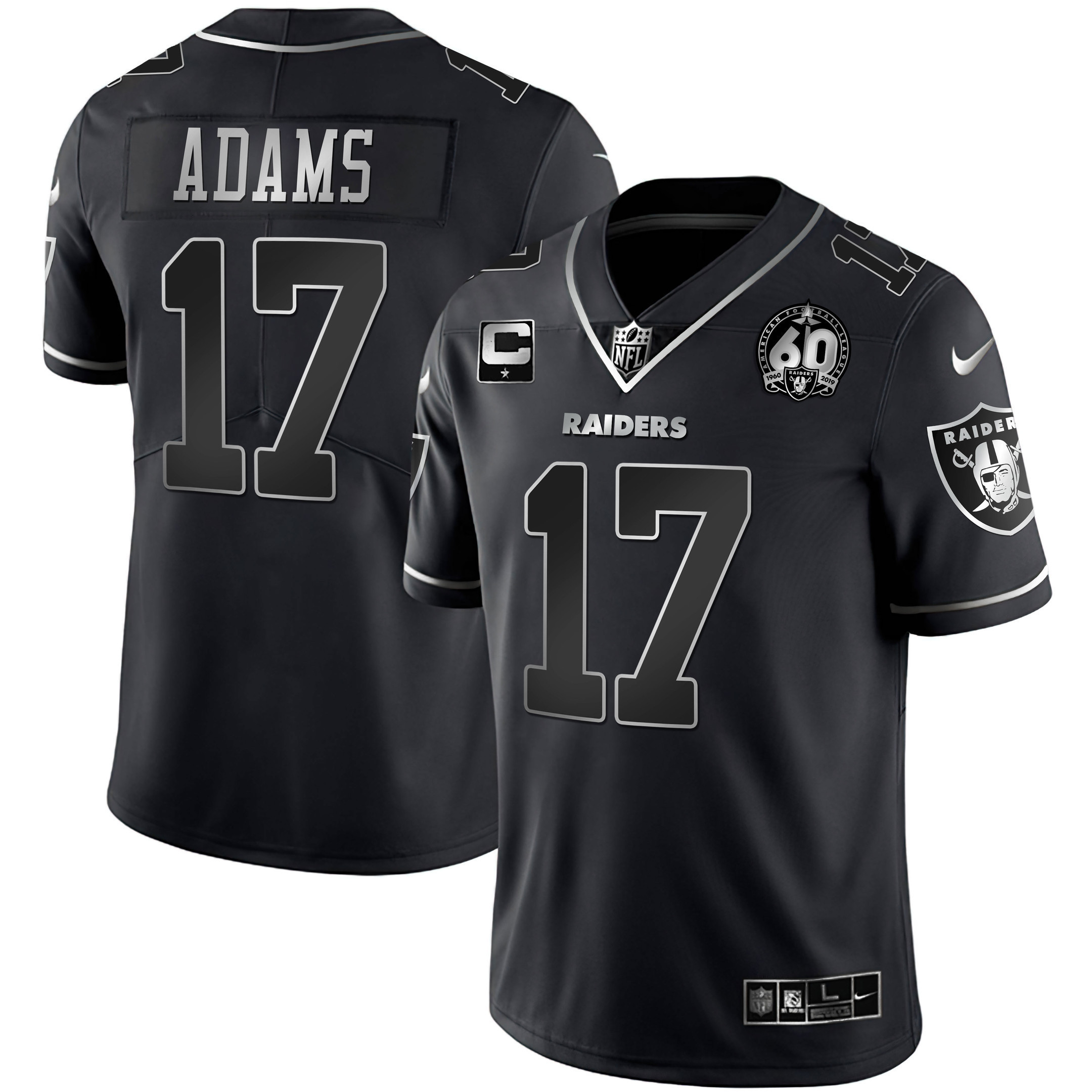 Davante Adams Men's Las Vegas Raiders 60th Season Patch Gold & Split - All Stitched Black Silver Jersey - All Stitched
