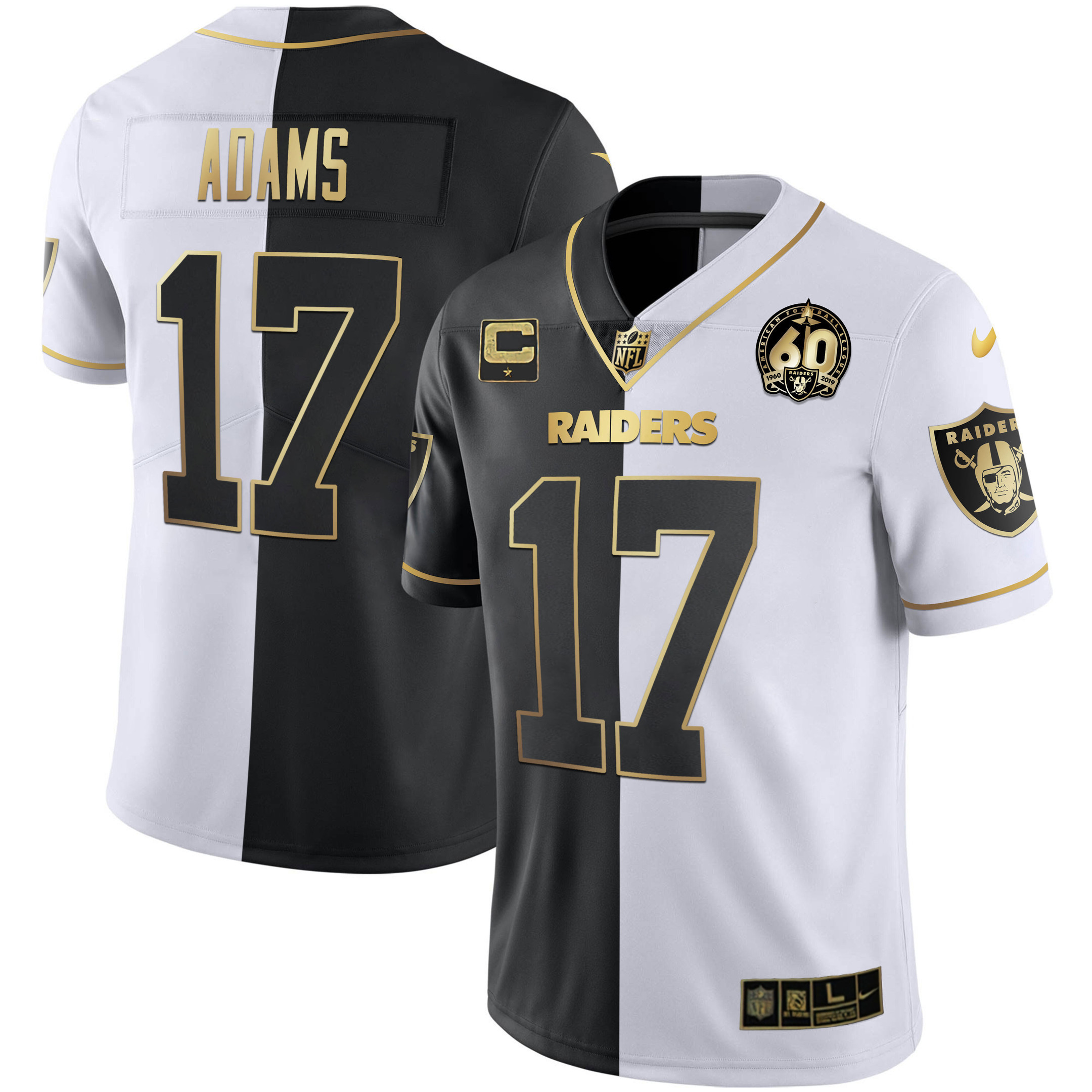 Davante Adams Men's Las Vegas Raiders 60th Season Patch Gold & Split - All Stitched Split Gold Jersey - All Stitched