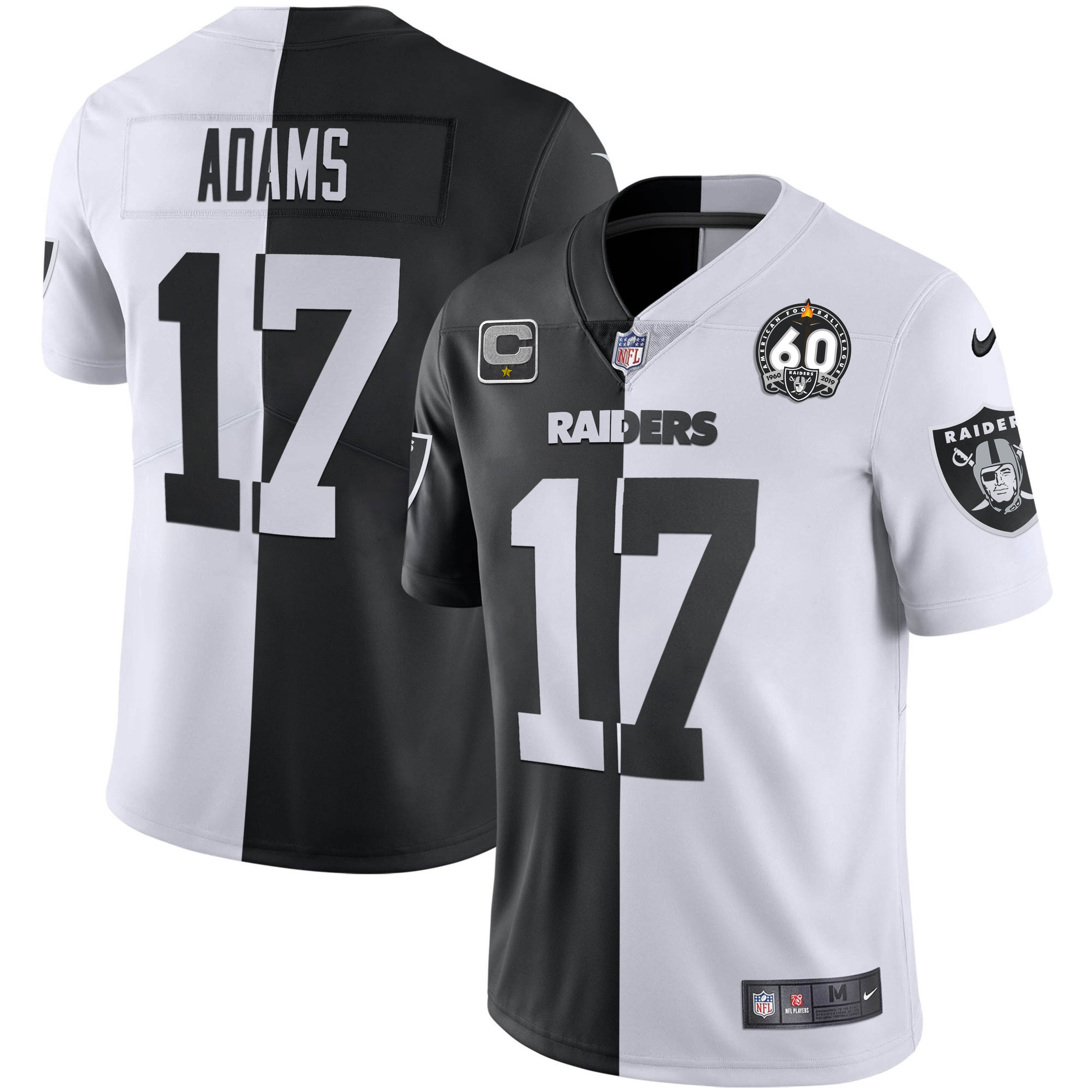 Davante Adams Men's Las Vegas Raiders 60th Season Patch Gold & Split - All Stitched Split Jersey - All Stitched