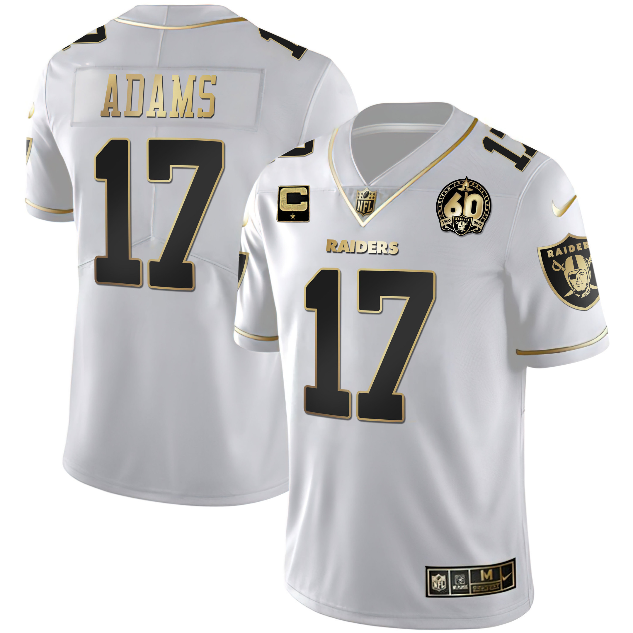 Davante Adams Men's Las Vegas Raiders 60th Season Patch Gold & Split - All Stitched White Gold Jersey - All Stitched