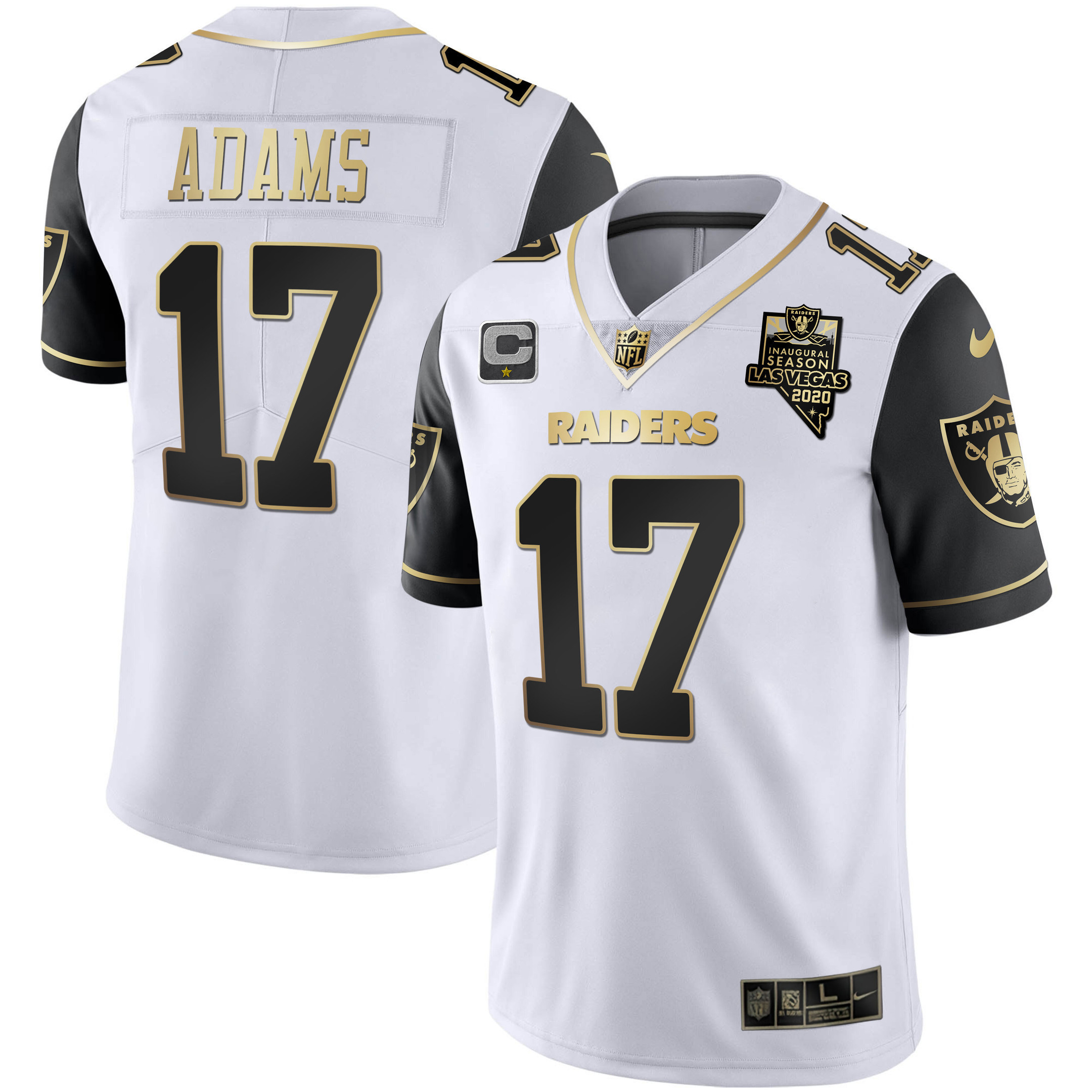 Davante Adams Men's Las Vegas Raiders Alternate Vapor Black Gold & Black Inverted Limited Inaugural Season Patch - All Stitched Black Sleeves Jersey - All Stitched
