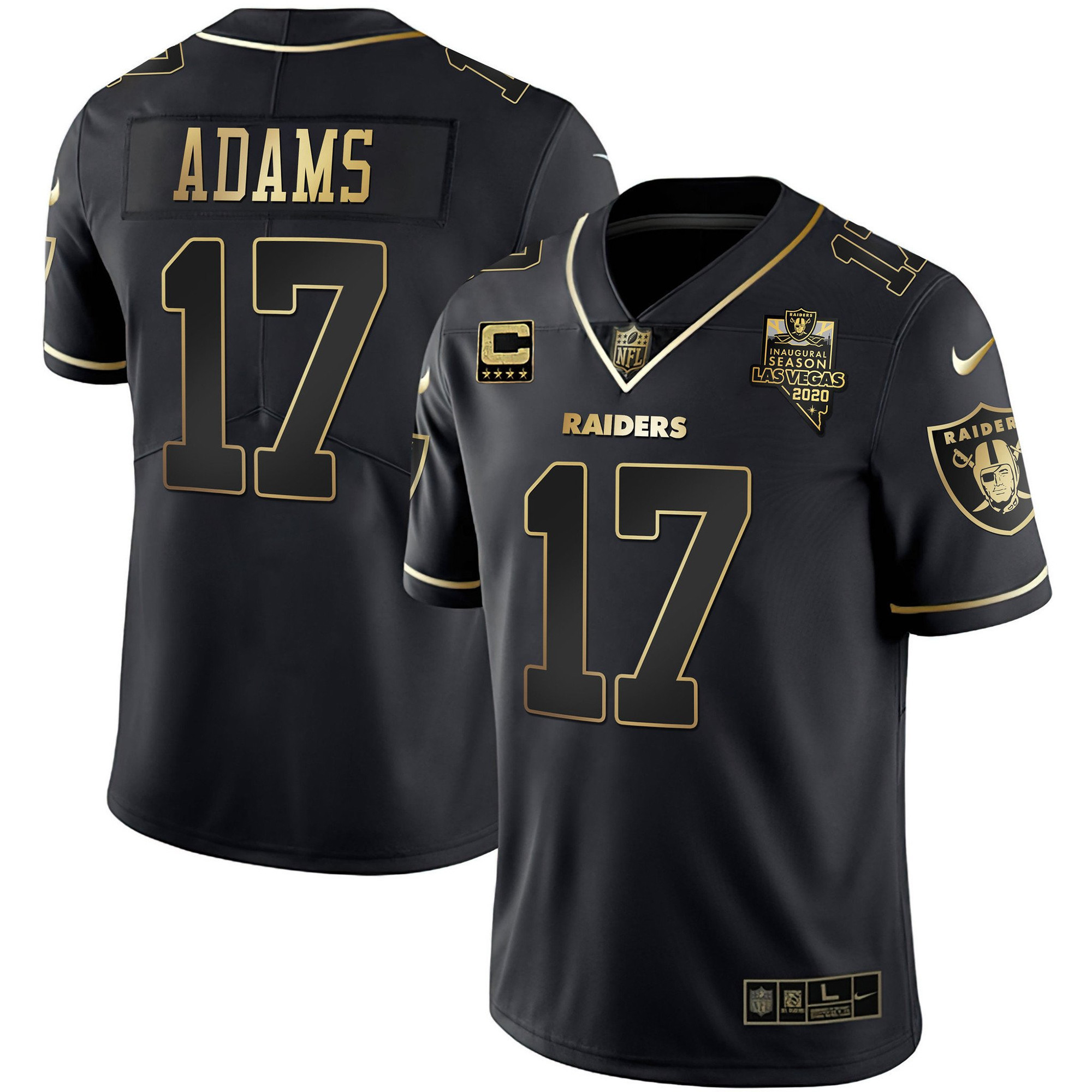 Davante Adams Men's Las Vegas Raiders Inaugural Season Patch Gold & Split - All Stitched Black Gold Jersey - All Stitched