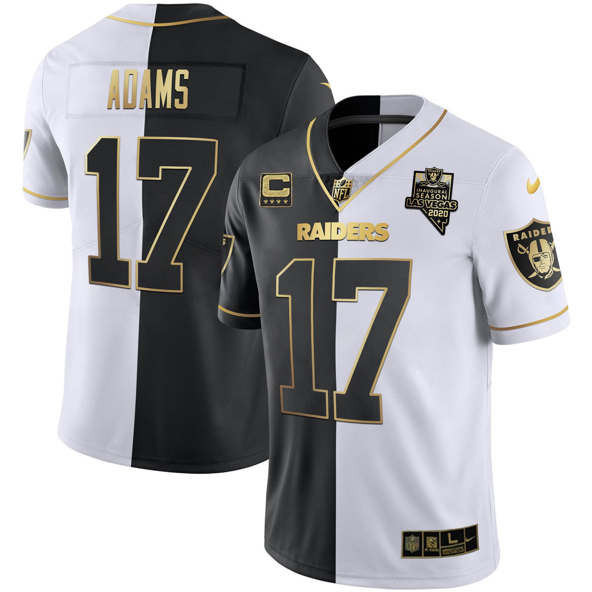 Davante Adams Men's Las Vegas Raiders Inaugural Season Patch Gold & Split - All Stitched Split Gold Jersey - All Stitched