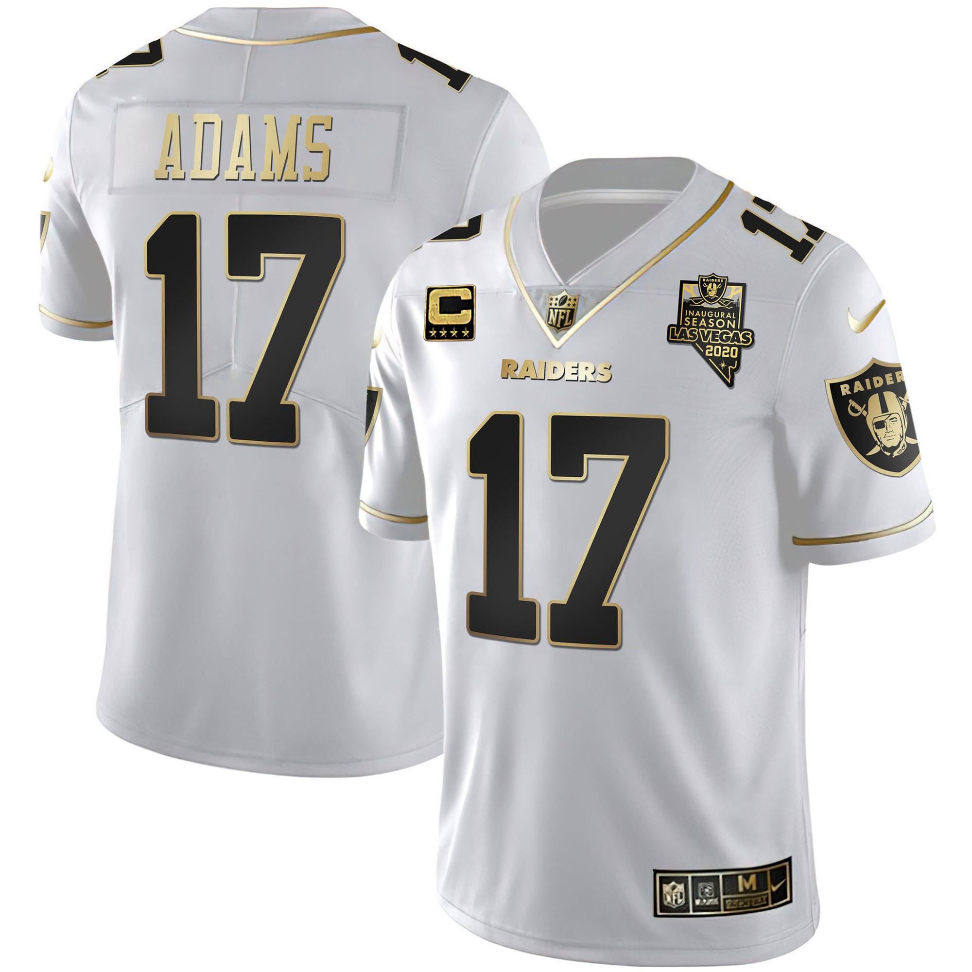 Davante Adams Men's Las Vegas Raiders Inaugural Season Patch Gold & Split - All Stitched White Gold Jersey - All Stitched