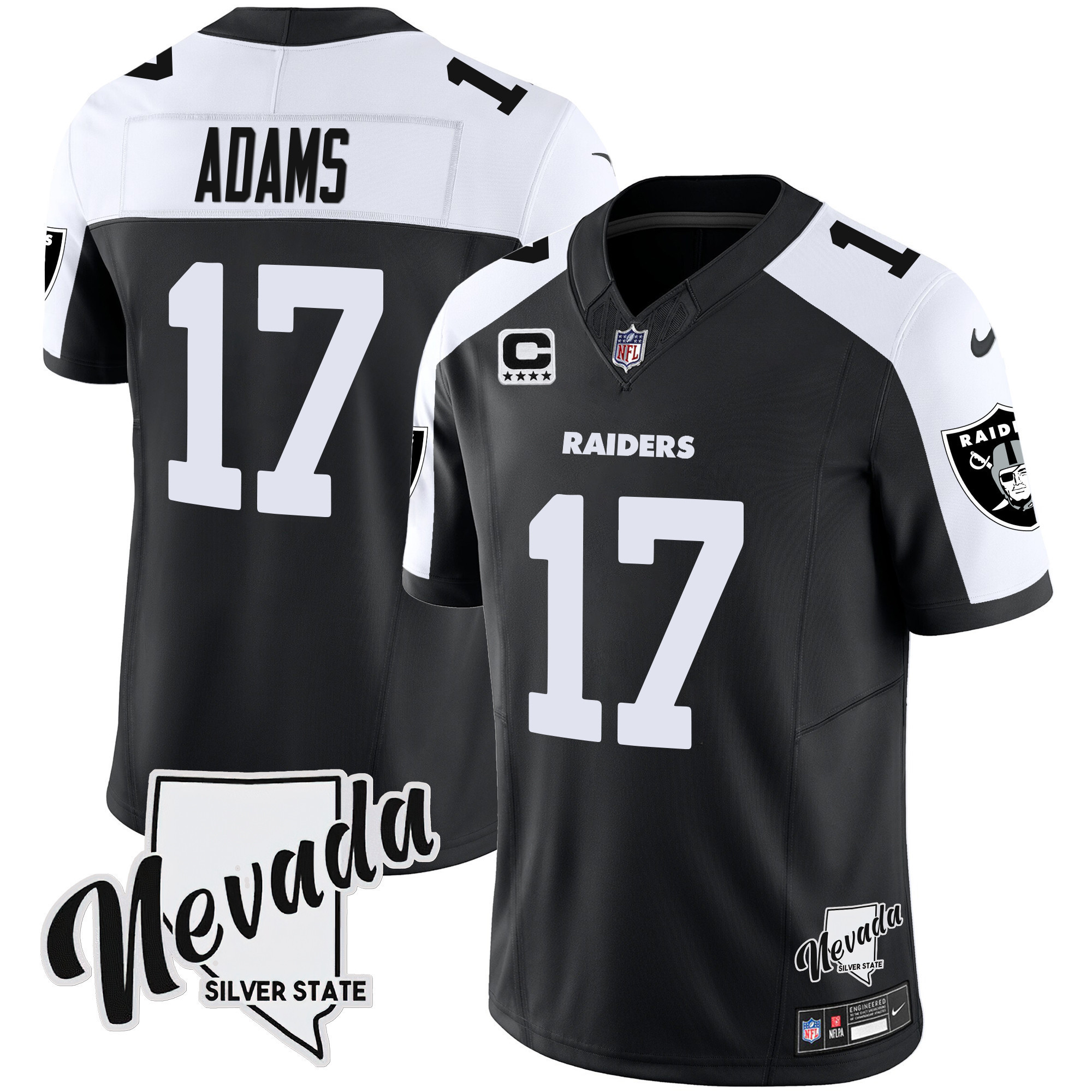 Davante Adams Men's Las Vegas Raiders Nevada Silver State Patch Vapor Black Alternate Jersey - All Stitched