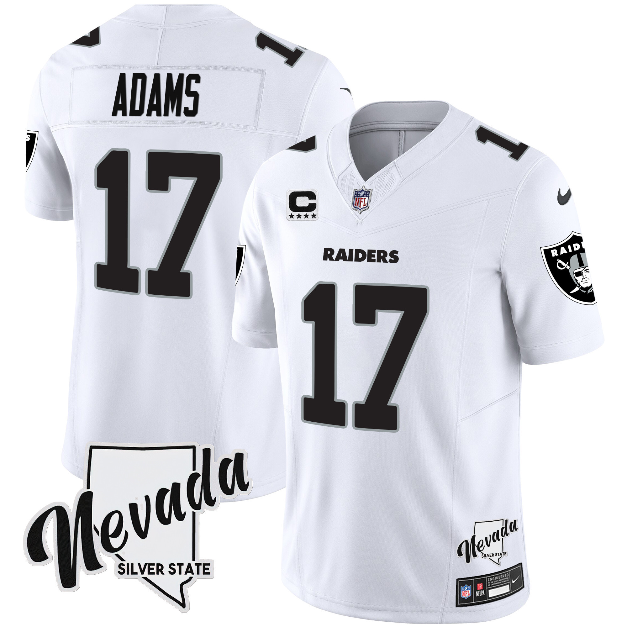 Davante Adams Men's Las Vegas Raiders Nevada Silver State Patch Vapor White Jersey - All Stitched