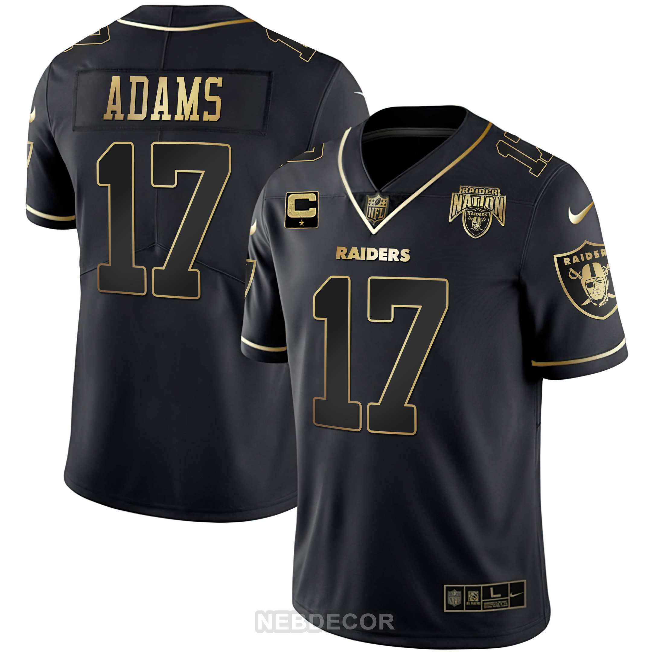 Davante Adams Men's Las Vegas Raiders Raider Nation Patch White Gold and Black Gold Black Gold Jersey - All Stitched