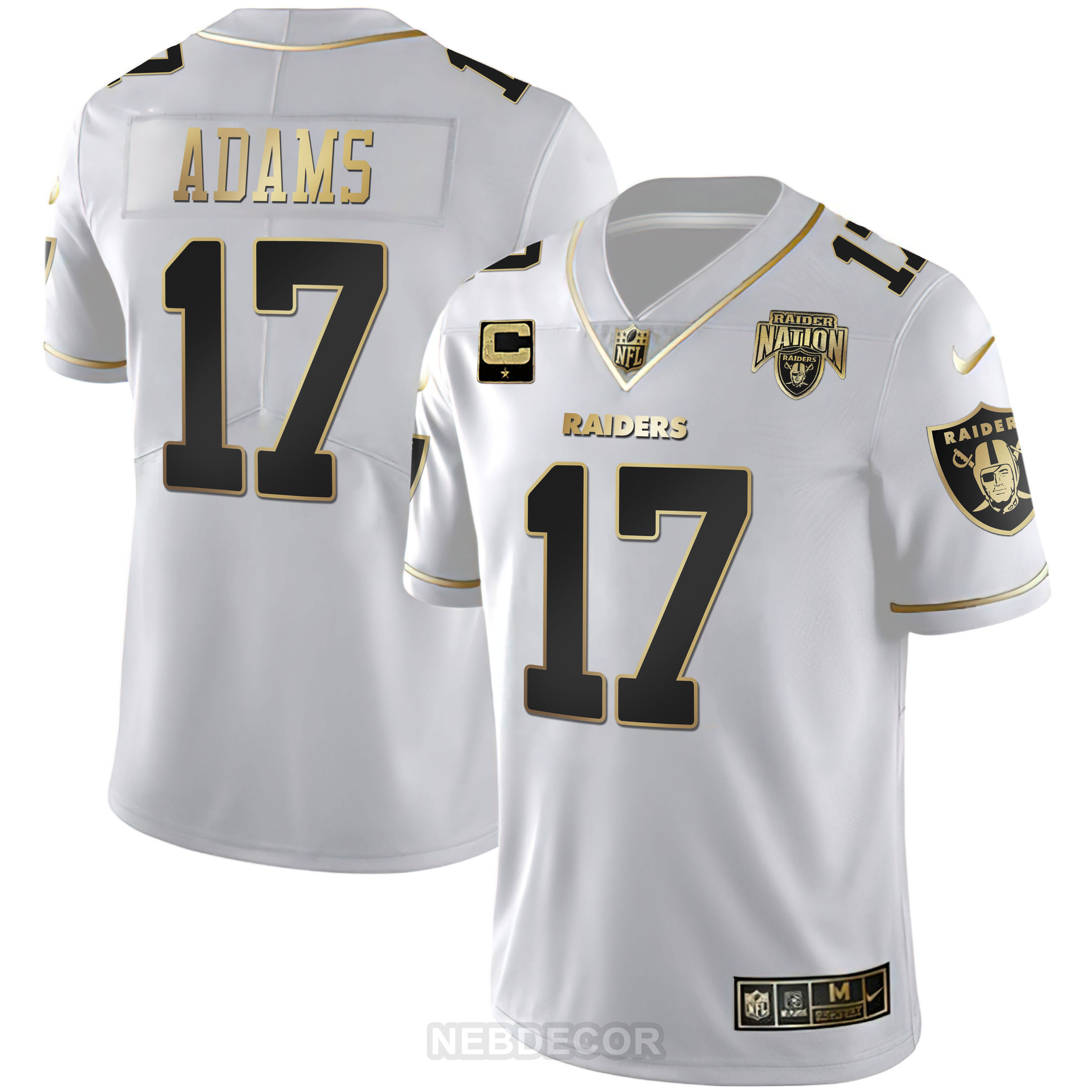 Davante Adams Men's Las Vegas Raiders Raider Nation Patch White Gold and Black Gold White Gold Jersey - All Stitched