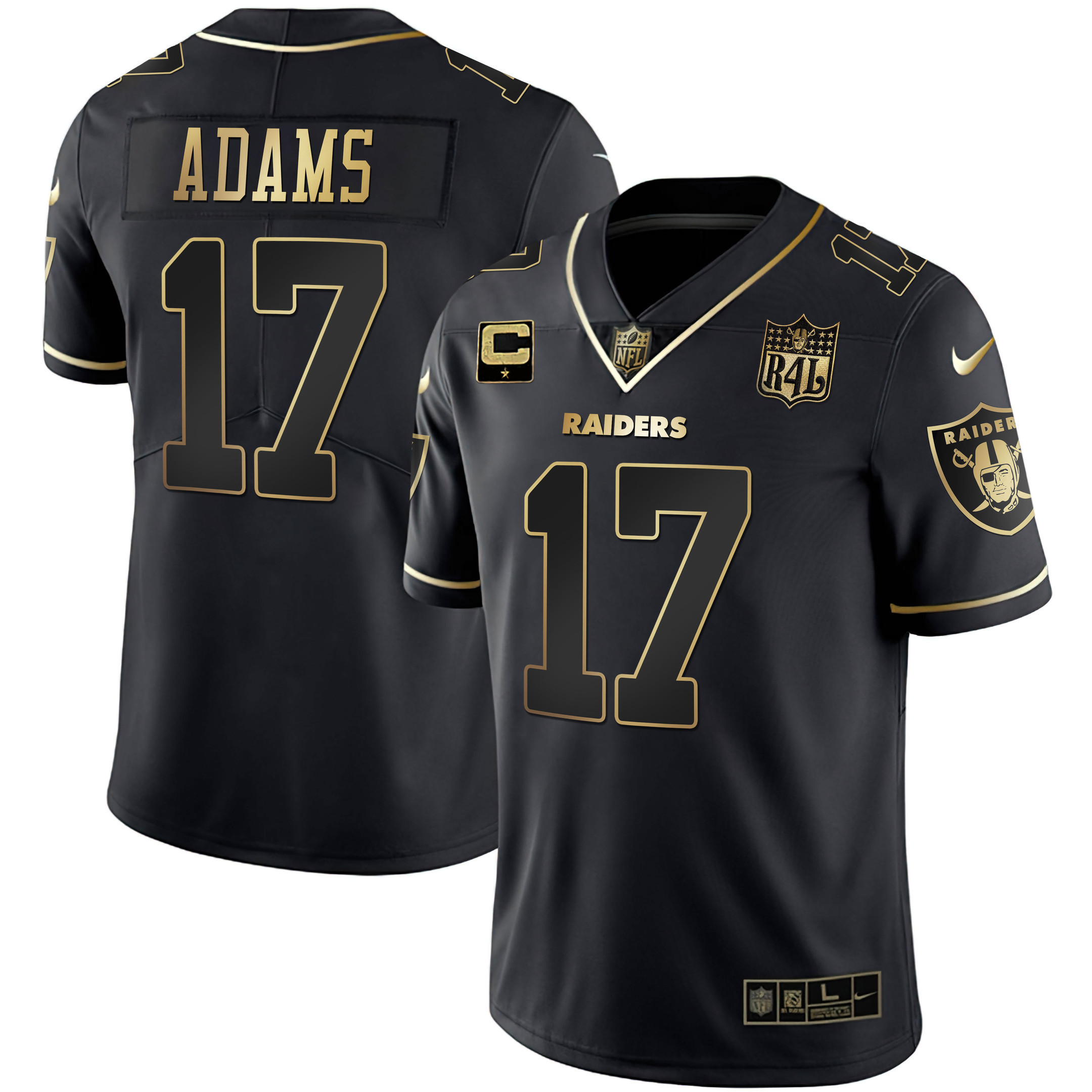 Davante Adams Men's Las Vegas Raiders Raider4Life Patch White Gold and Black Gold - All Stitched Black Gold Jersey - All Stitched