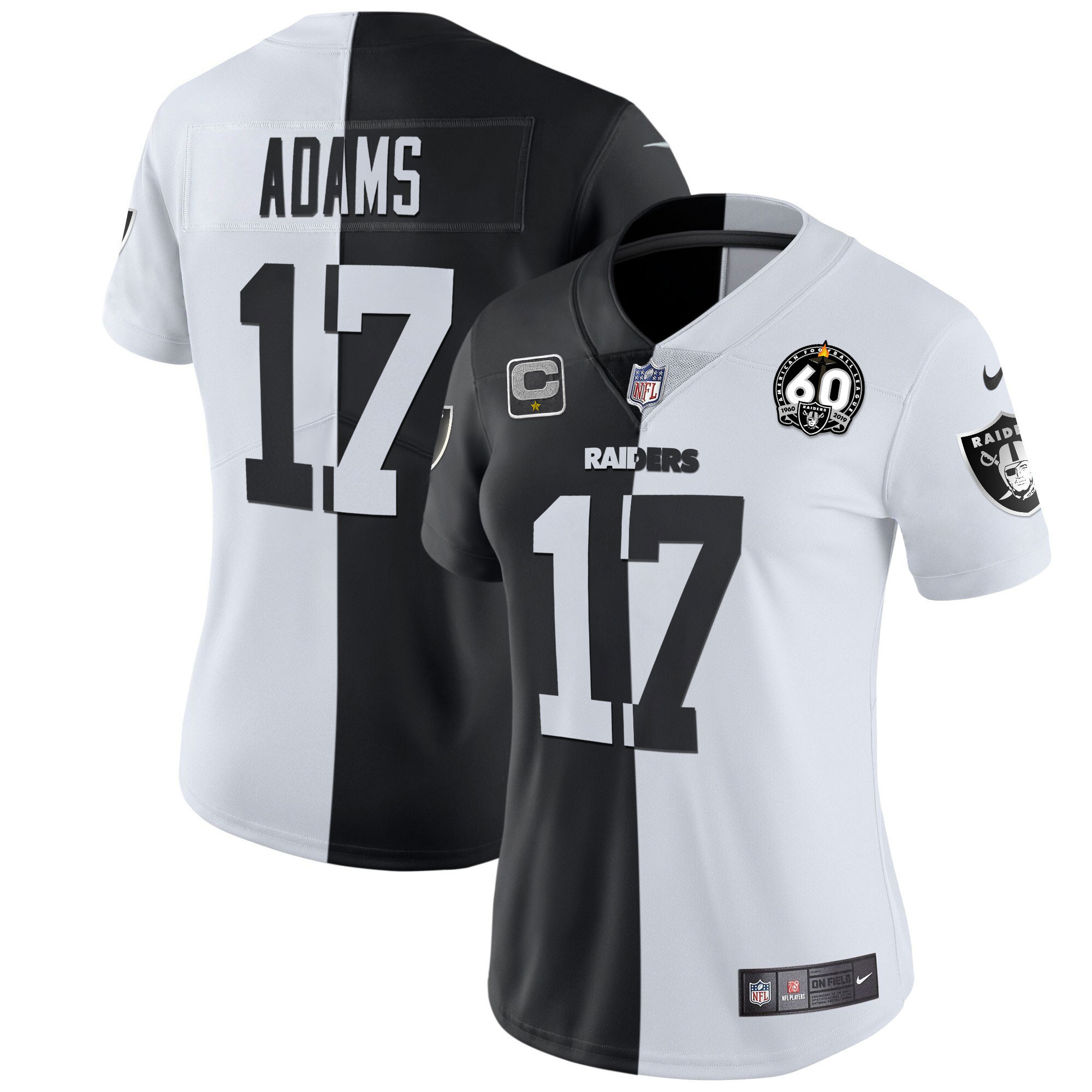 Davante Adams Women's Las Vegas Raiders 60th Season Patch Gold & Split - All Stitched Split Jersey - All Stitched