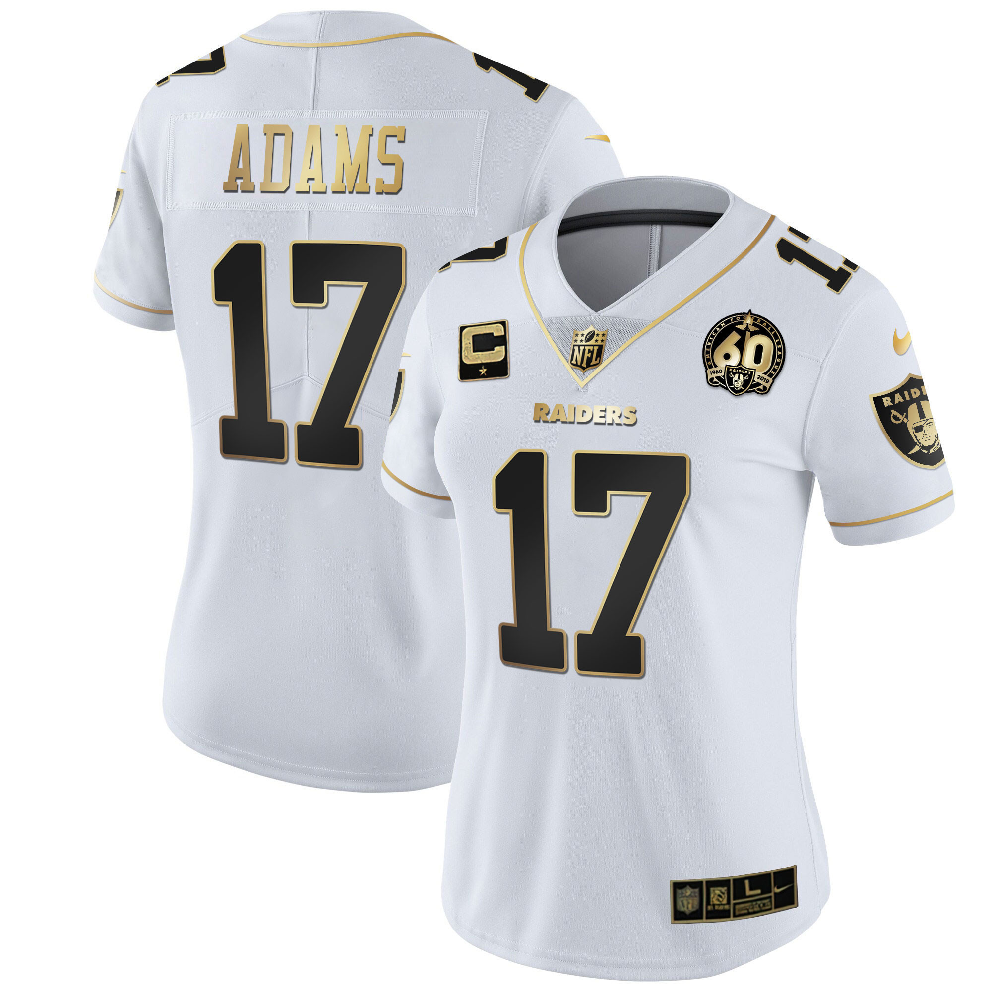 Davante Adams Women's Las Vegas Raiders 60th Season Patch Gold & Split - All Stitched White Gold Jersey - All Stitched