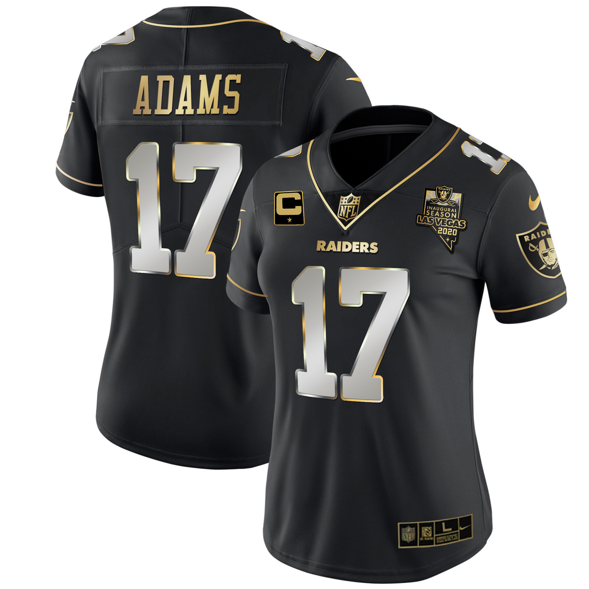 Davante Adams Women's Las Vegas Raiders Inaugural Season Patch Gold & Split - All Stitched Black Limited Jersey - All Stitched