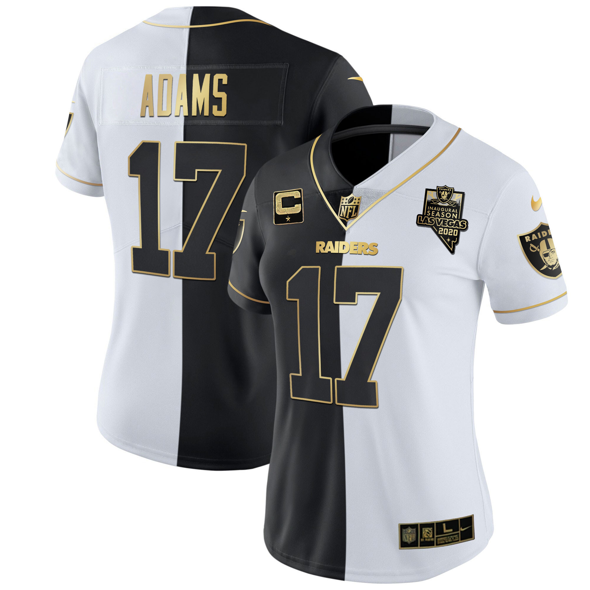 Davante Adams Women's Las Vegas Raiders Inaugural Season Patch Gold & Split - All Stitched Split Gold Jersey - All Stitched
