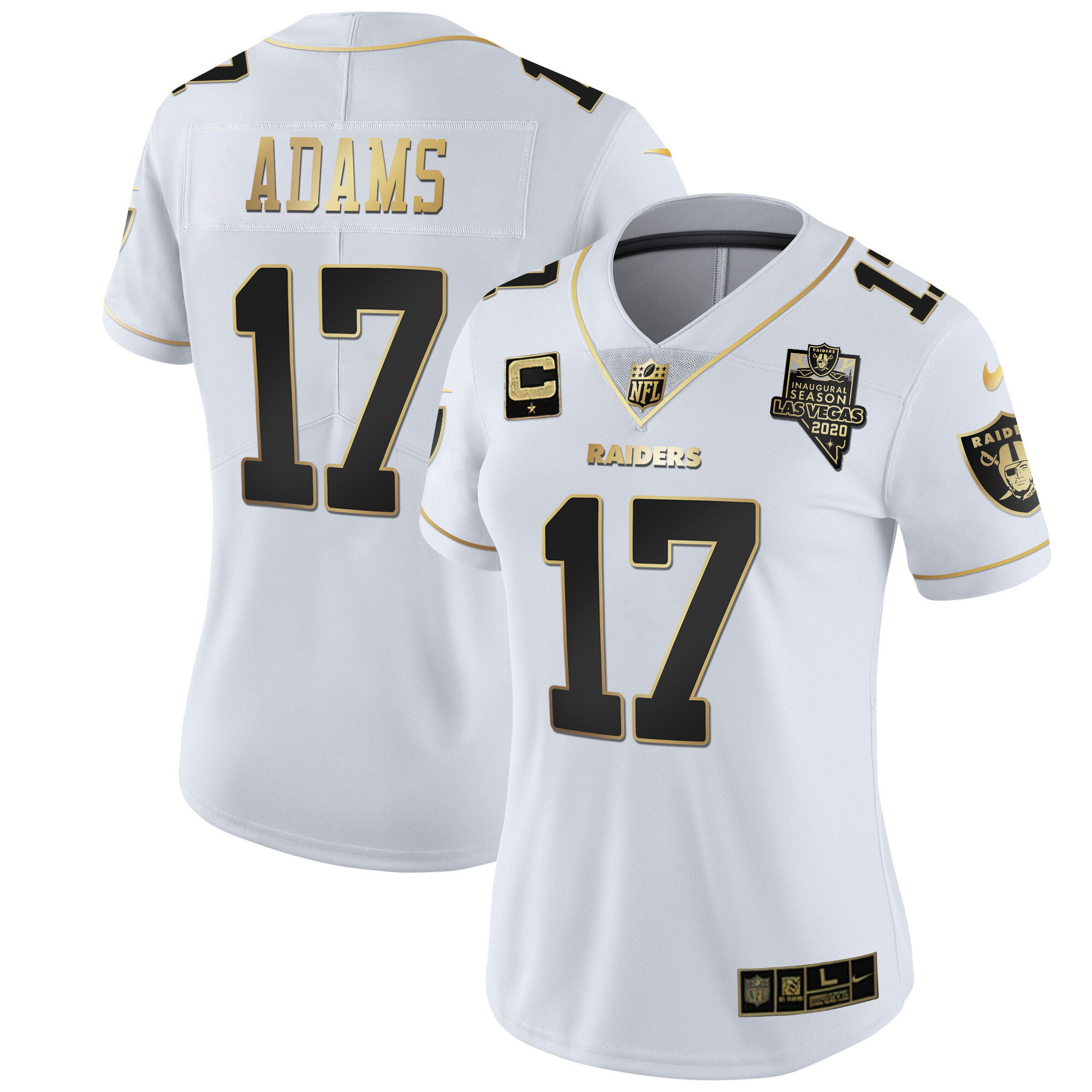 Davante Adams Women's Las Vegas Raiders Inaugural Season Patch Gold & Split - All Stitched White Gold Jersey - All Stitched