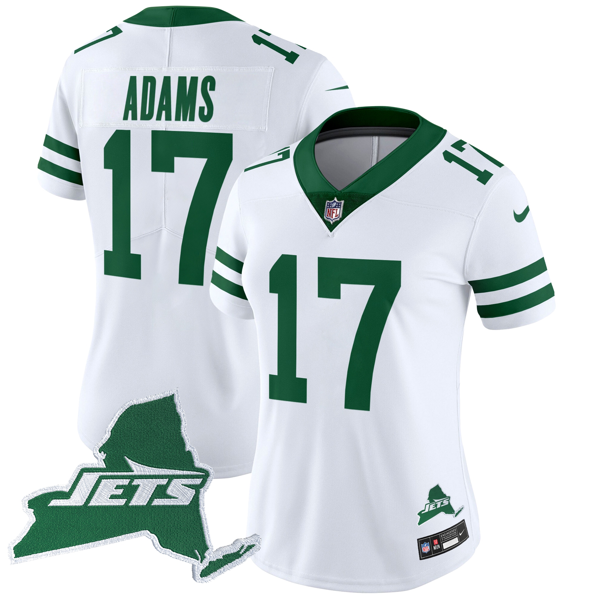 Davante Adams Women's New York Jets Home Patch Vapor Legacy Limited White Jersey - All Stitched