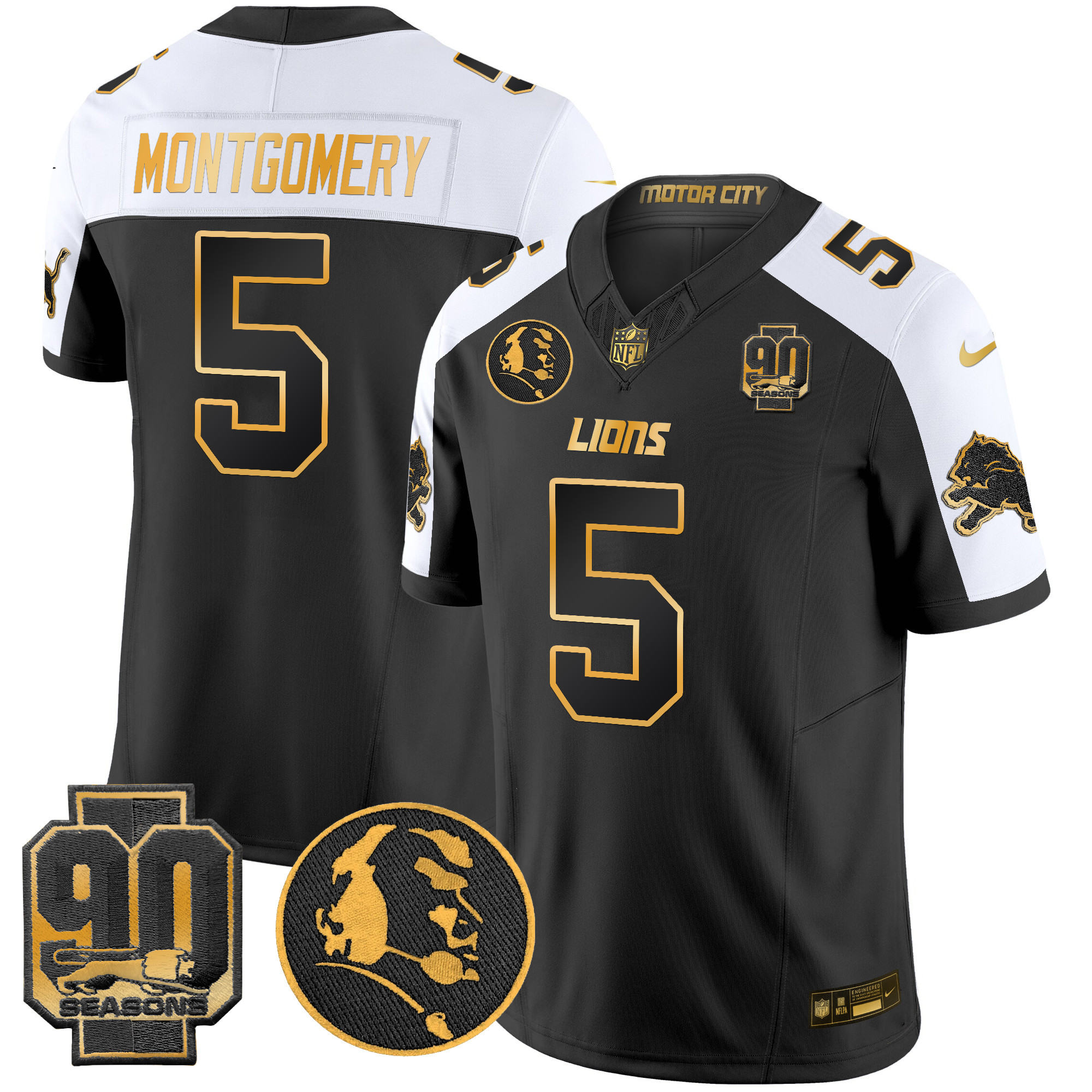 David Montgomery Men's Detroit Lions 2024 90th & John Madden Patch Gold Vapor Limited Alternate Jersey - All Stitched