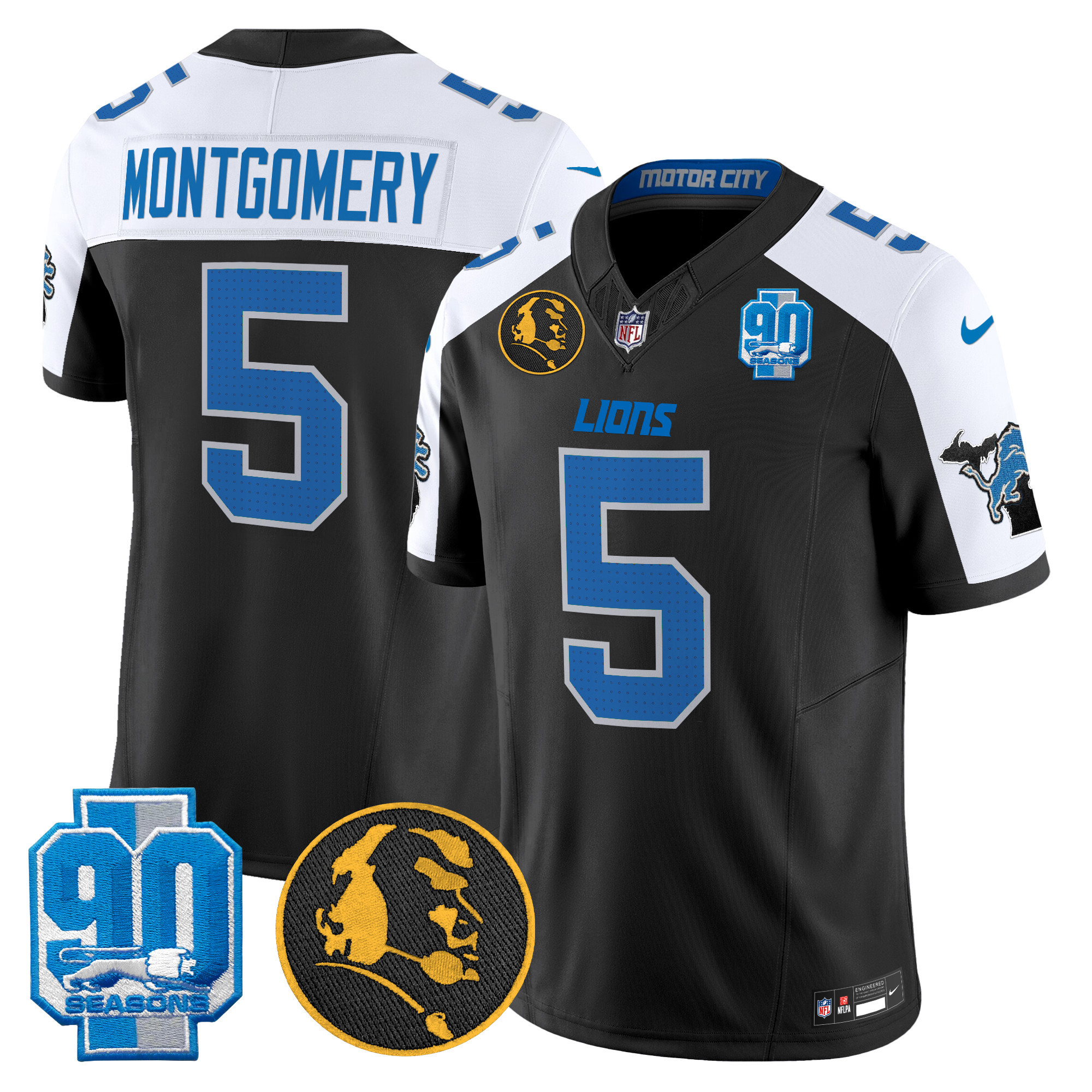David Montgomery Men's Detroit Lions 2024 90th & John Madden Patch Vapor Limited Alternate Jersey - All Stitched