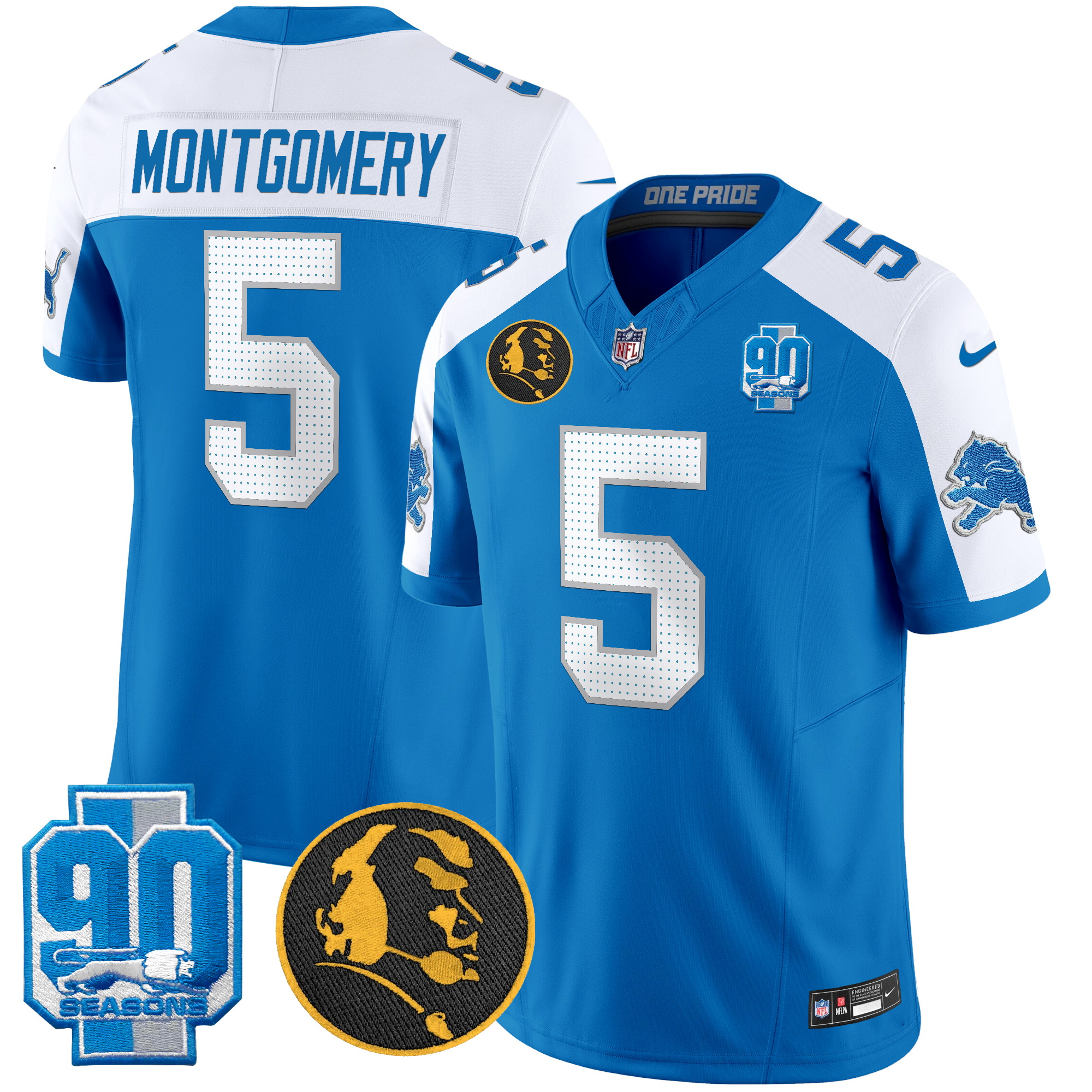 David Montgomery Men's Detroit Lions 2024 90th & John Madden Patch Vapor Limited Blue Alternate Jersey - All Stitched