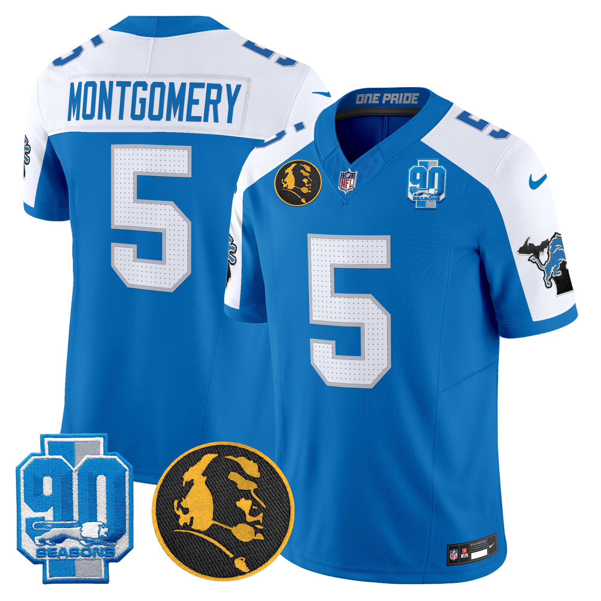 David Montgomery Men's Detroit Lions 2024 90th & John Madden Patch Vapor Limited Blue Alternate Jersey - All Stitched