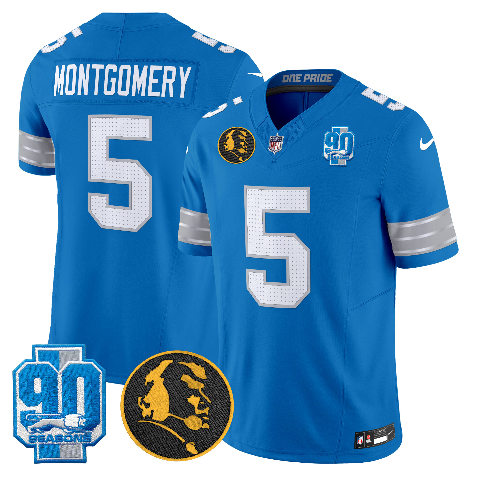 David Montgomery Men's Detroit Lions 2024 90th & John Madden Patch Vapor Limited Blue Jersey - All Stitched
