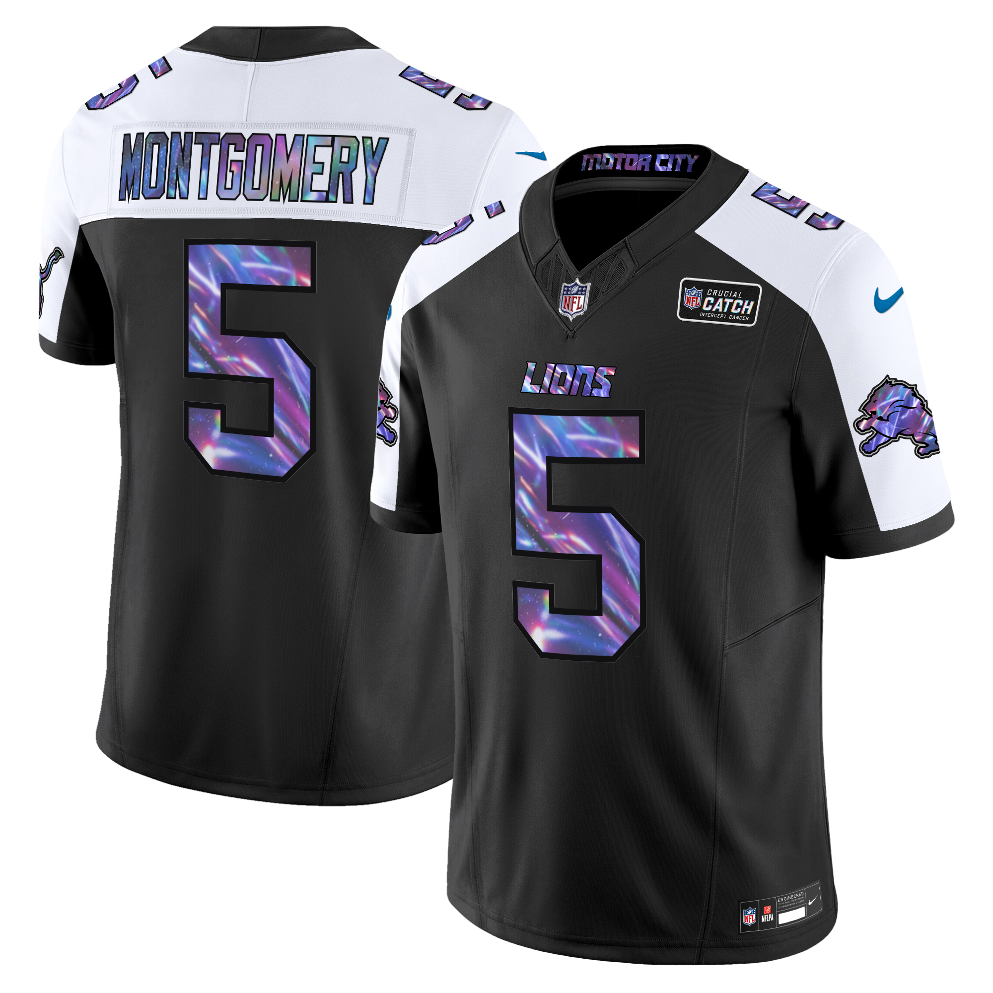 David Montgomery Men's Detroit Lions 2024 Crucial Catch Vapor Limited Black Alternate Jersey - All Stitched