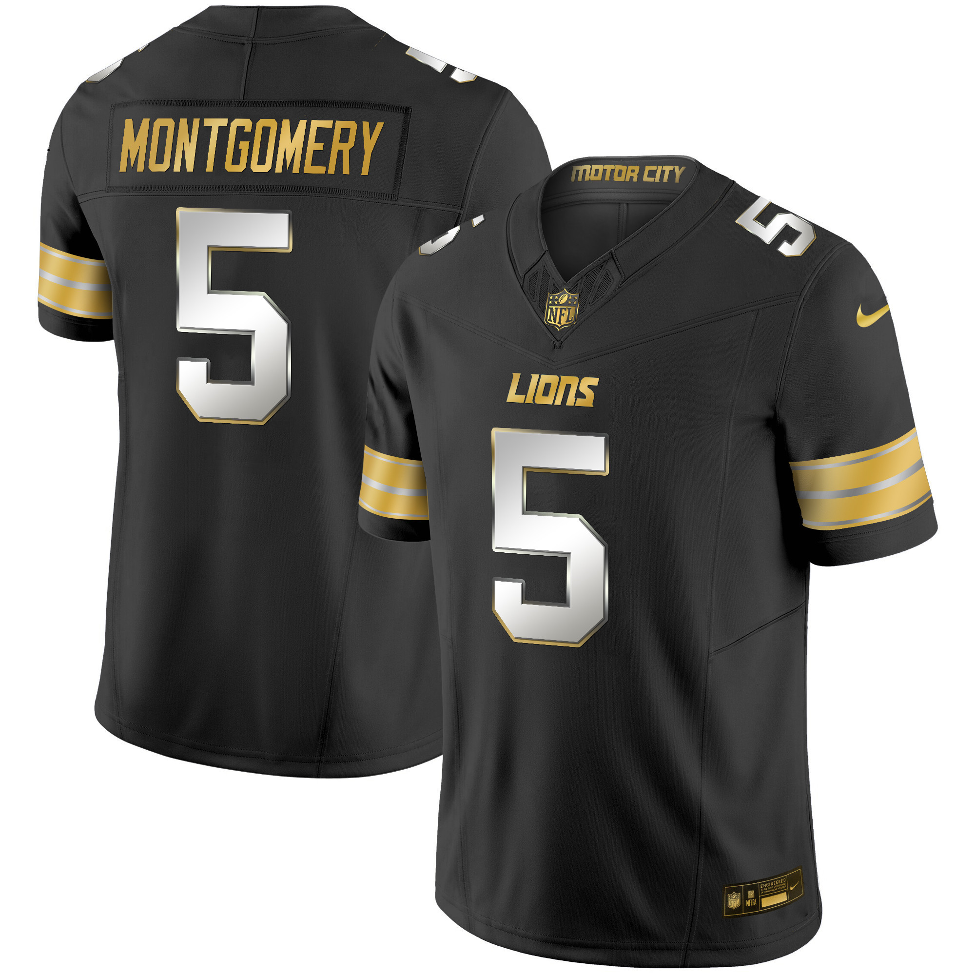 David Montgomery Men's Detroit Lions 2024 Gold Vapor Limited Black Limited Jersey - All Stitched