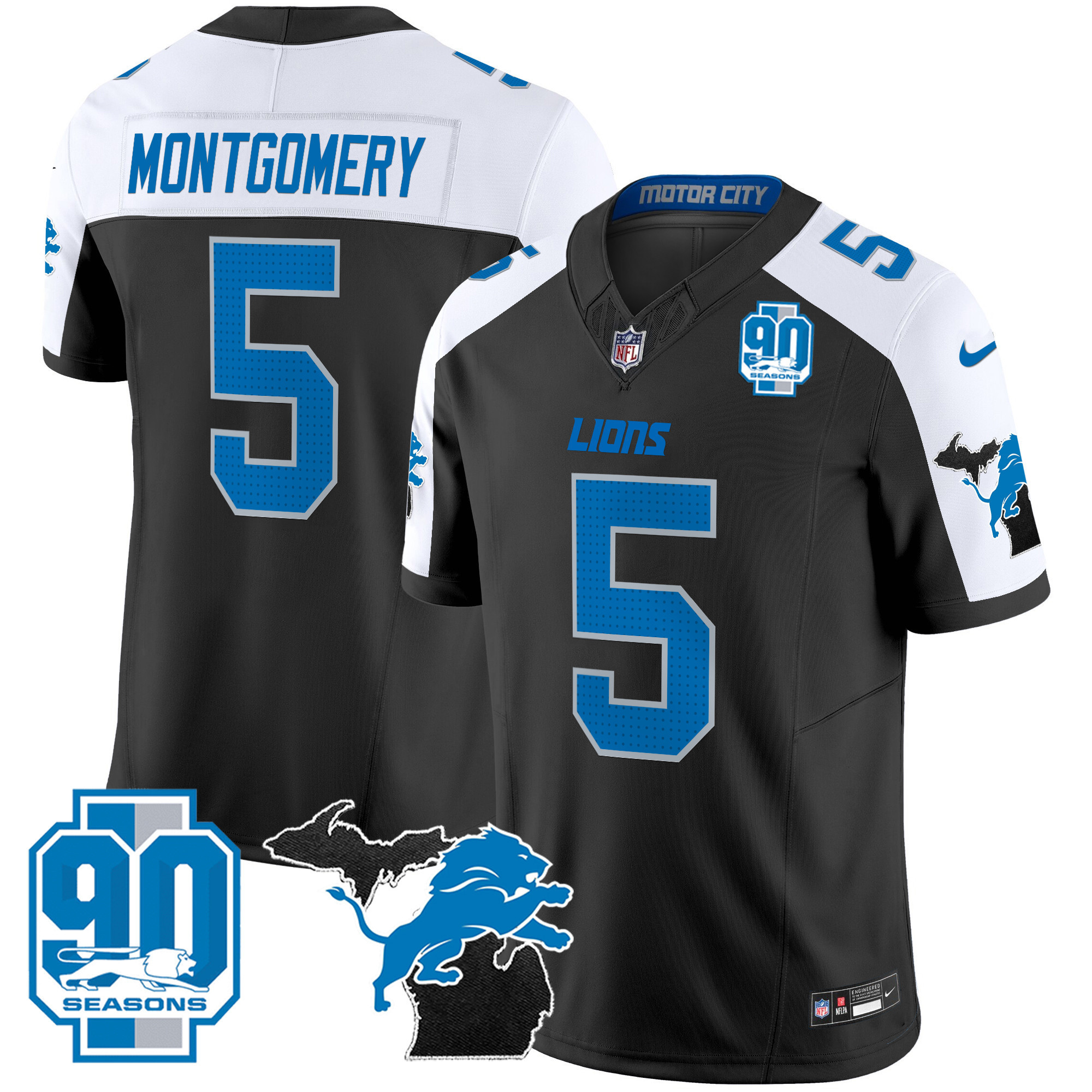 David Montgomery Men's Detroit Lions 2024 Michigan & 90th Year Patch Vapor Alternate Jersey - All Stitched