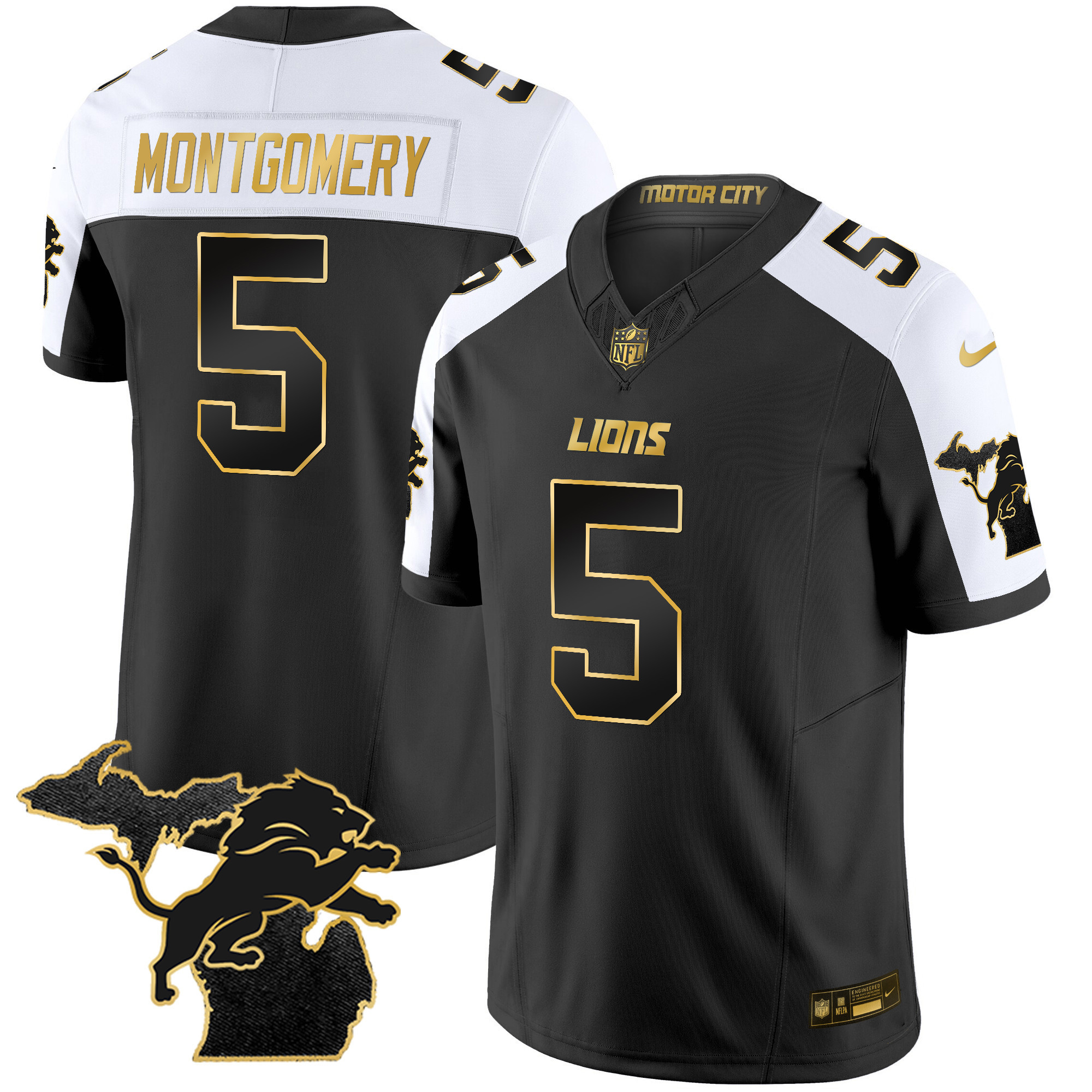 David Montgomery Men's Detroit Lions 2024 Michigan Patch Gold Vapor Alternate Jersey - All Stitched