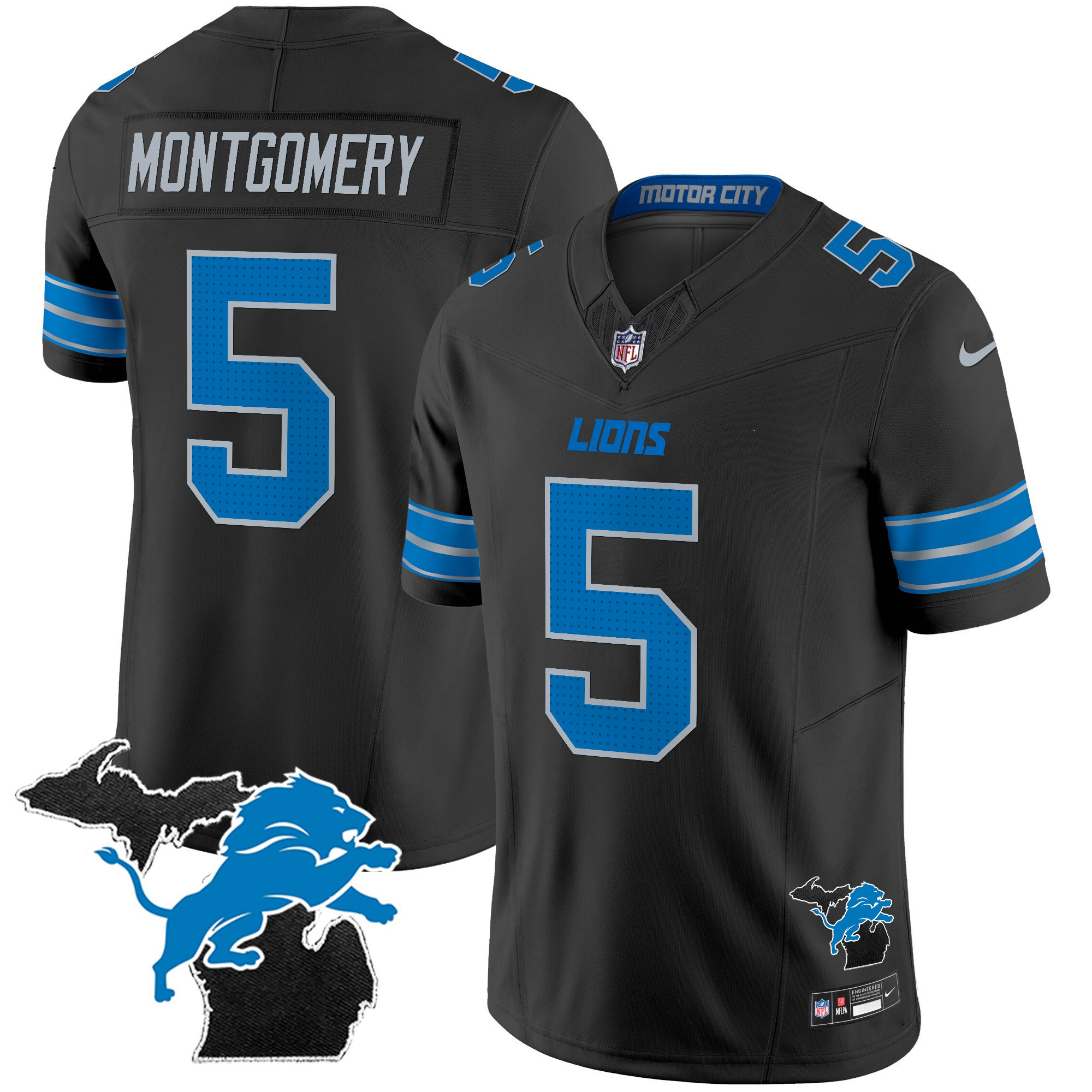 David Montgomery Men's Detroit Lions 2024 Michigan Patch Vapor Limited Black Jersey - All Stitched
