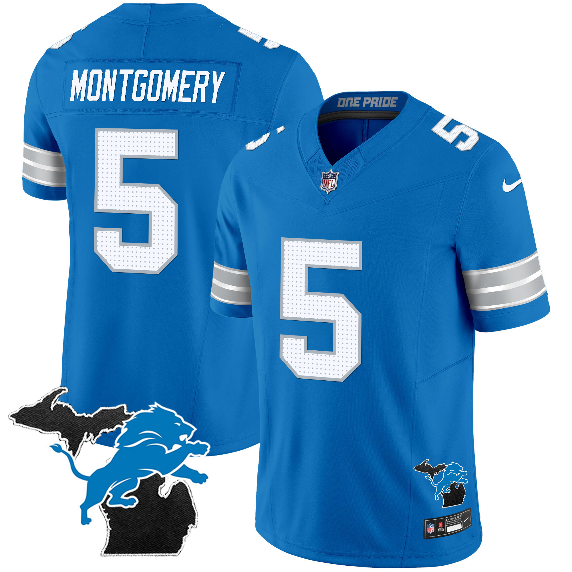 David Montgomery Men's Detroit Lions 2024 Michigan Patch Vapor Limited Blue Jersey - All Stitched