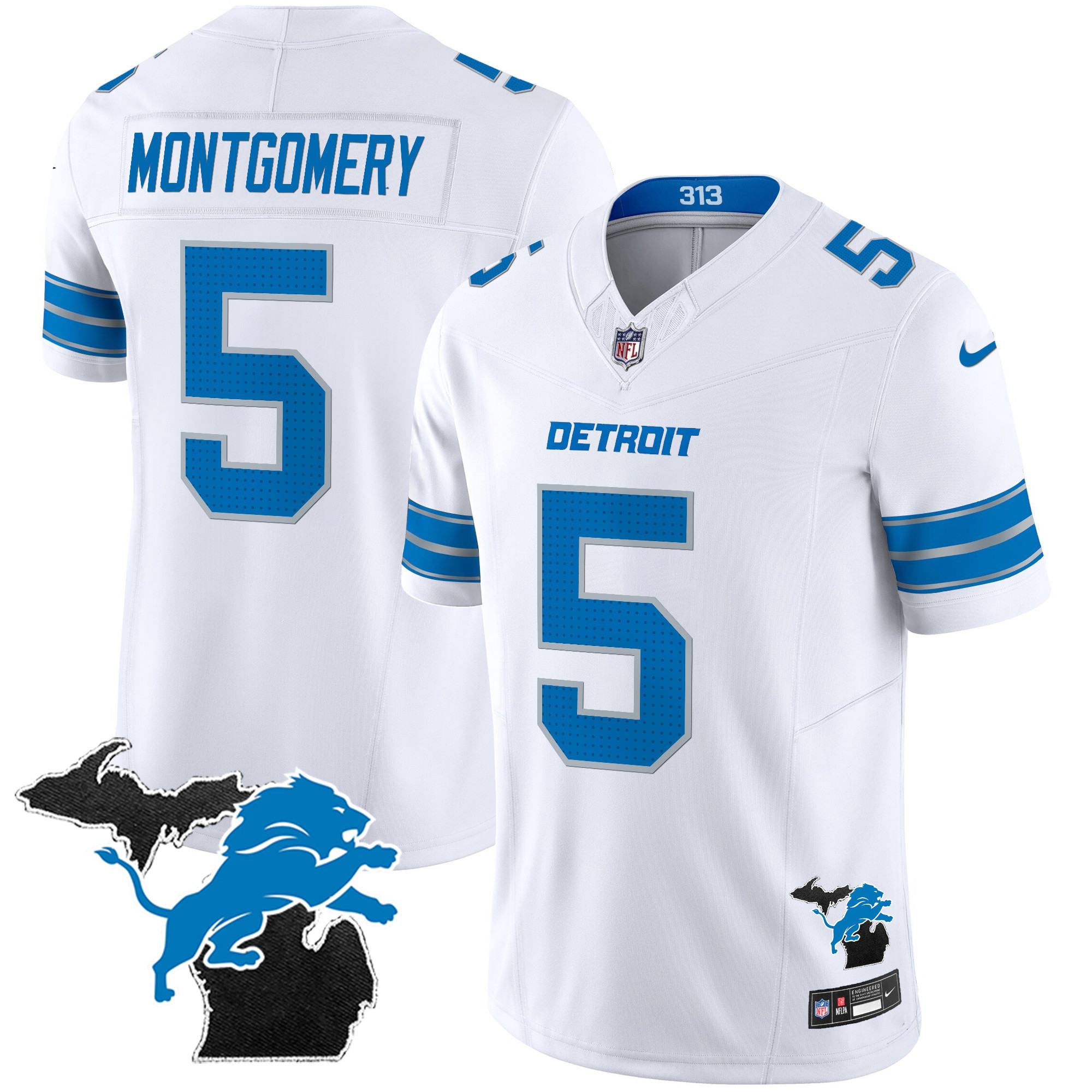 David Montgomery Men's Detroit Lions 2024 Michigan Patch Vapor Limited White Jersey - All Stitched