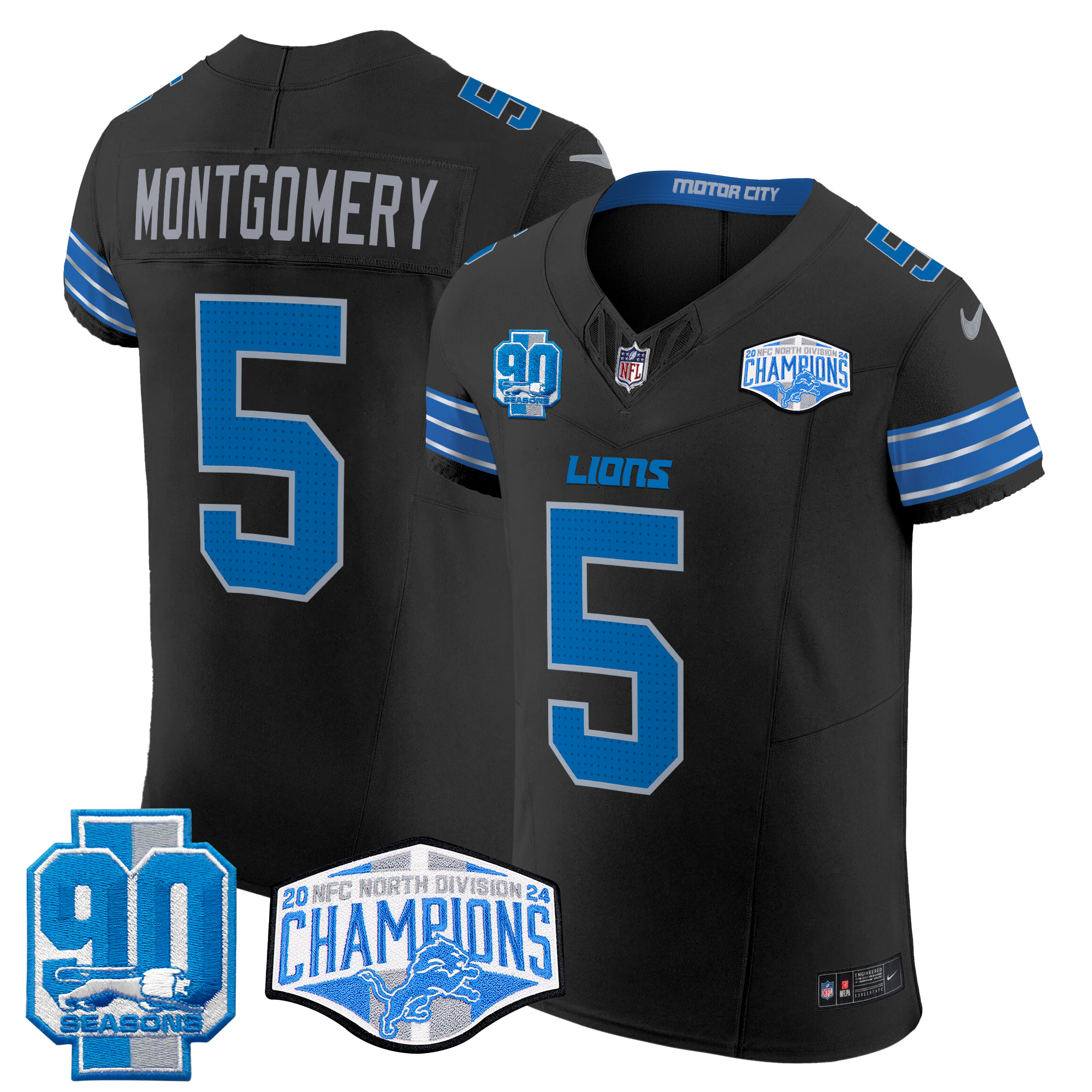 David Montgomery Men's Detroit Lions 2024 NFC North Division Champions Patch Vapor Elite Black Jersey - All Stitched