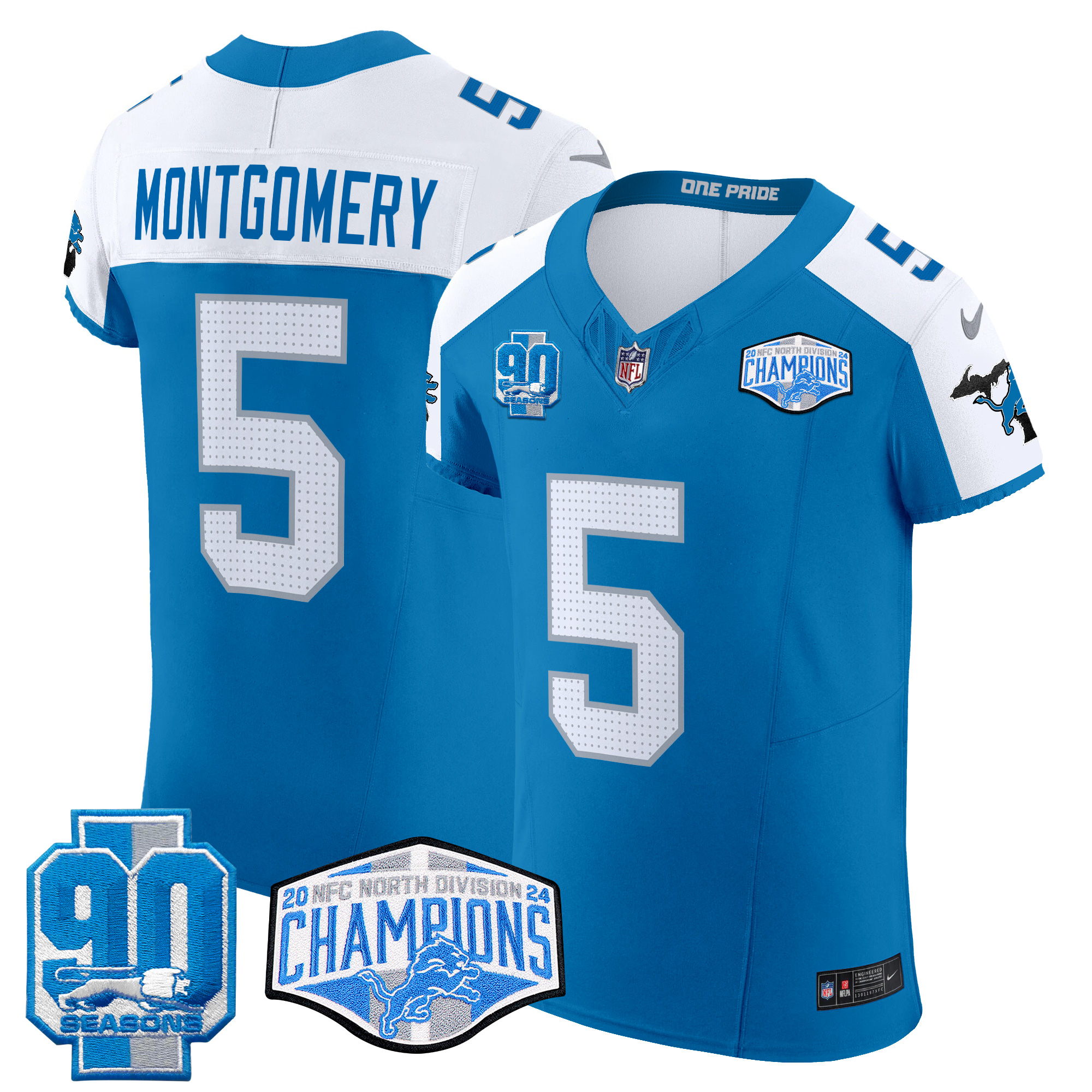 David Montgomery Men's Detroit Lions 2024 NFC North Division Champions Patch Vapor Elite Blue Alternate Jersey - All Stitched