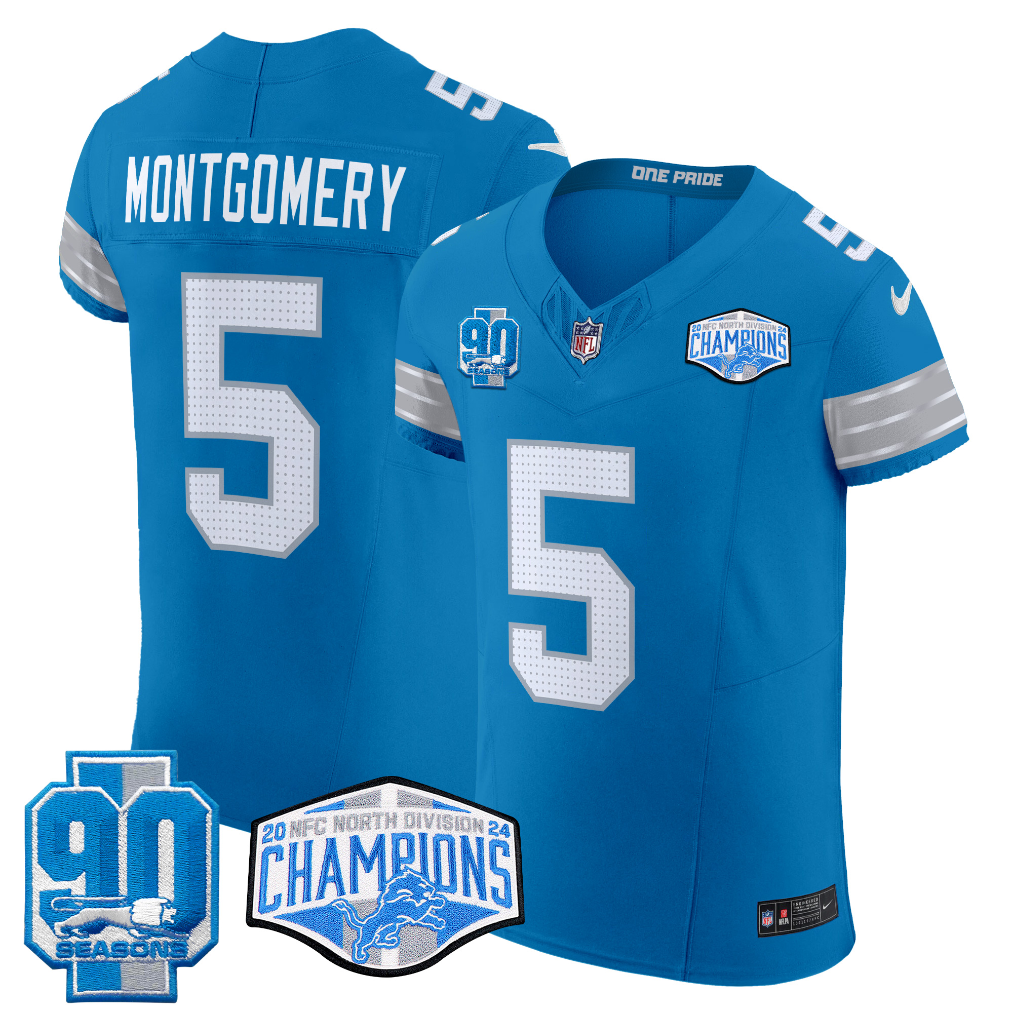 David Montgomery Men's Detroit Lions 2024 NFC North Division Champions Patch Vapor Elite Blue Jersey - All Stitched