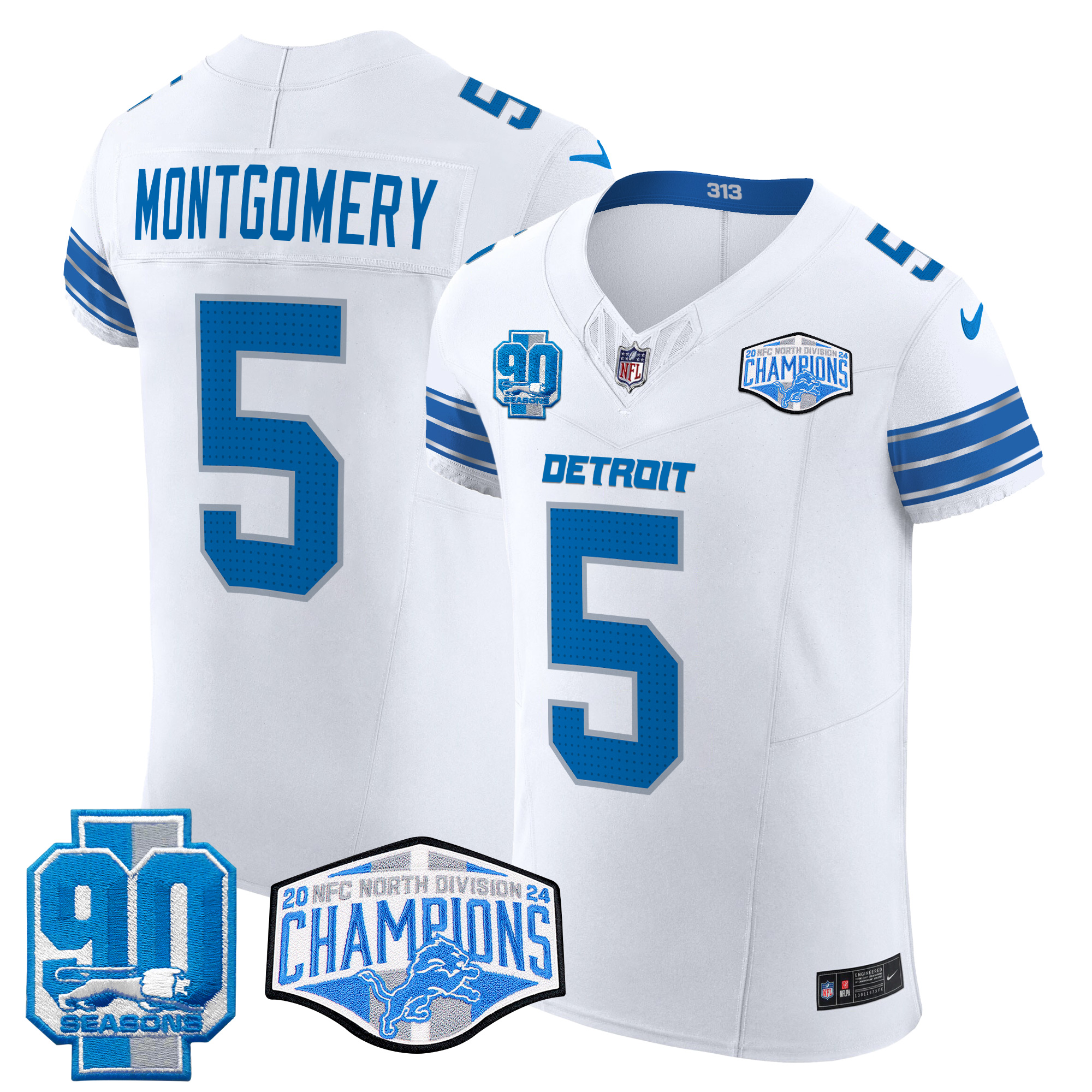 David Montgomery Men's Detroit Lions 2024 NFC North Division Champions Patch Vapor Elite White Jersey - All Stitched