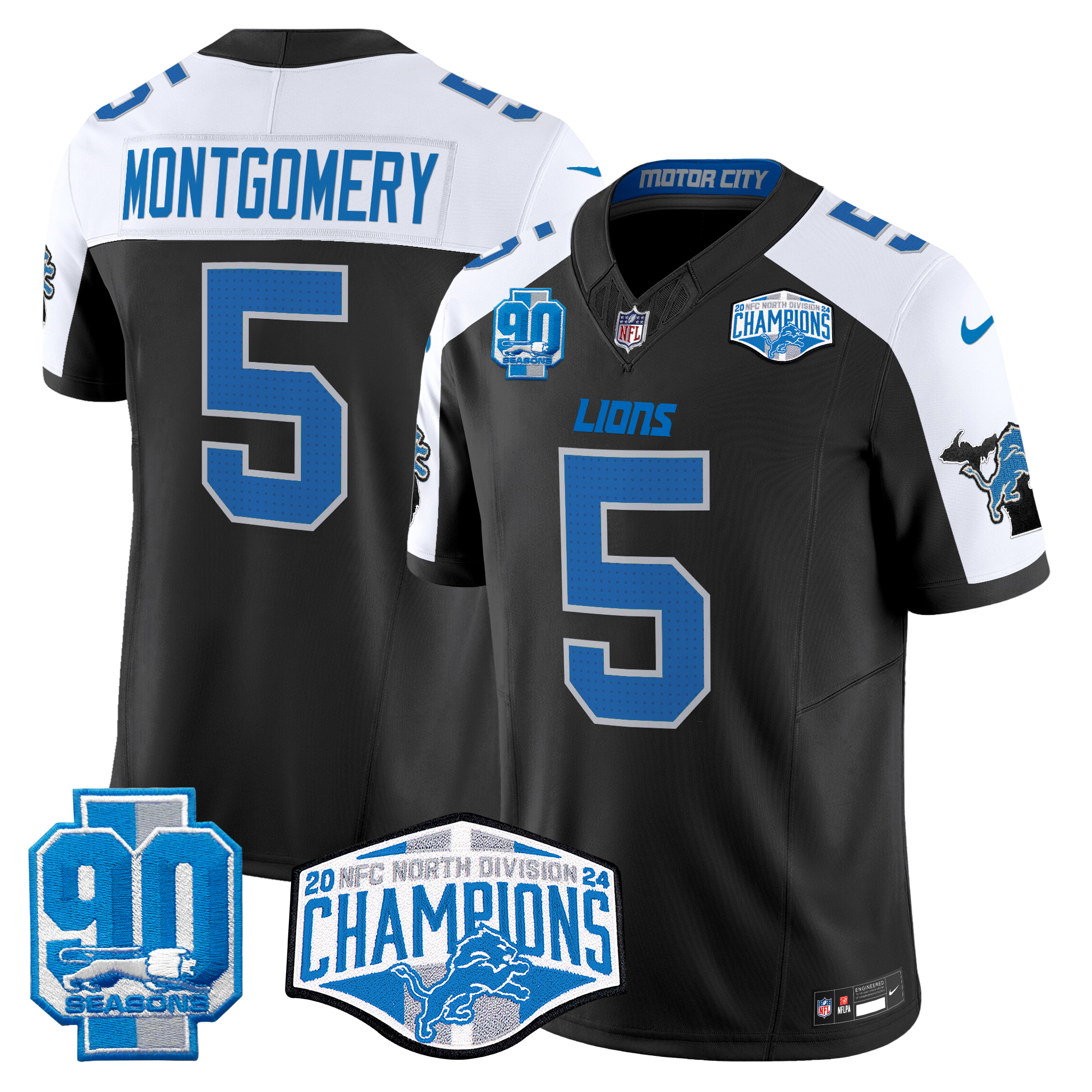 David Montgomery Men's Detroit Lions 2024 NFC North Division Champions Patch Vapor Limited Black Alternate Jersey - All Stitched