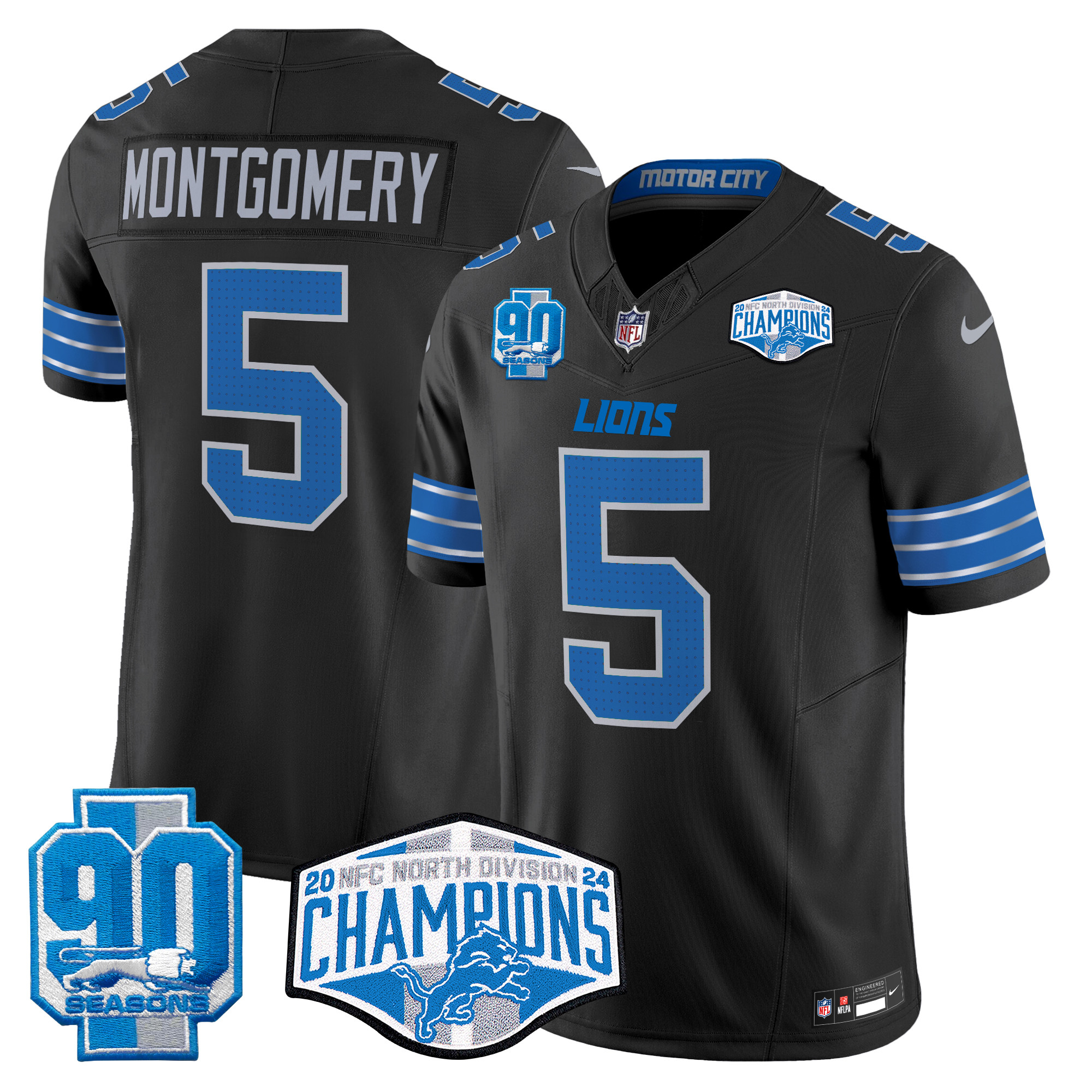 David Montgomery Men's Detroit Lions 2024 NFC North Division Champions Patch Vapor Limited Black Jersey - All Stitched