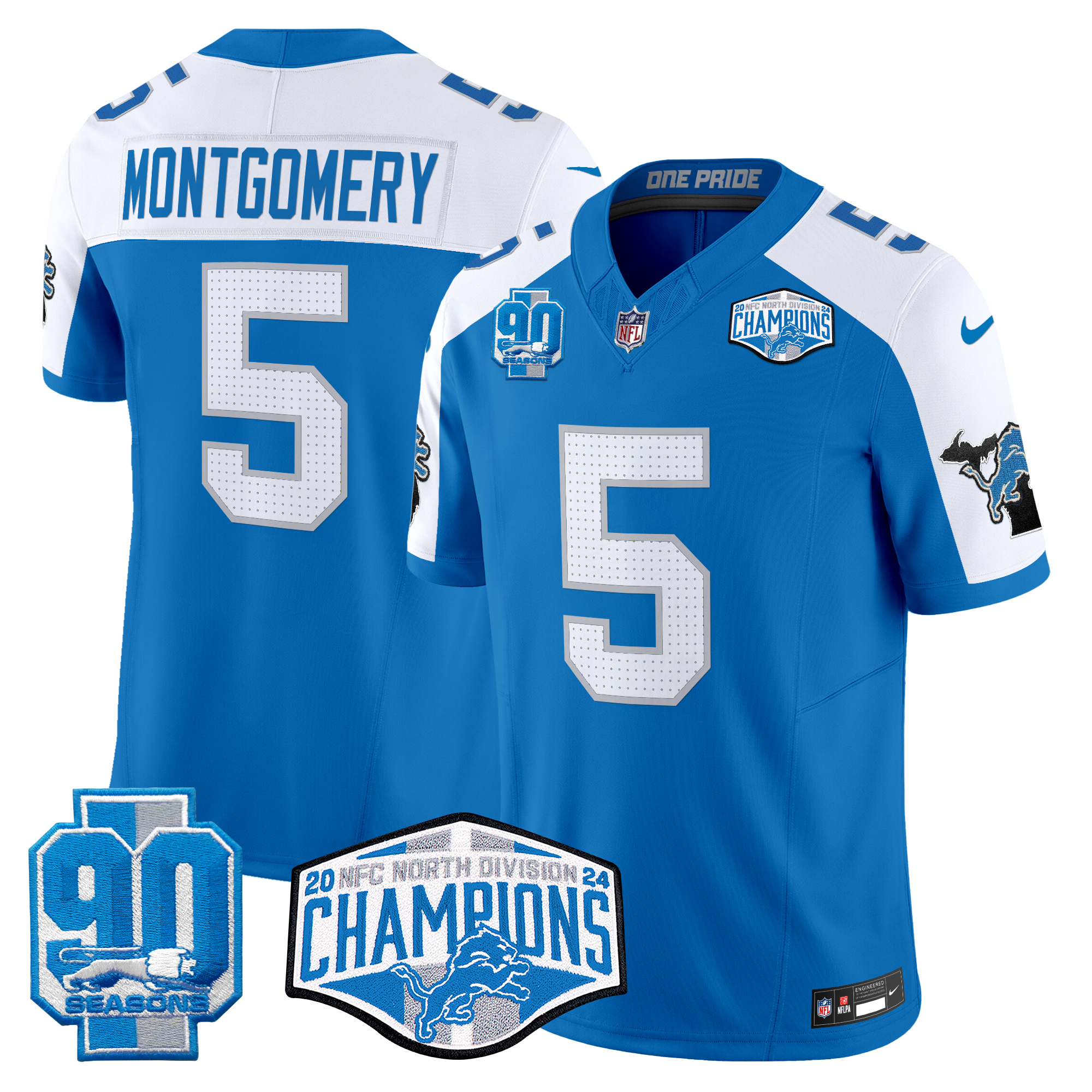 David Montgomery Men's Detroit Lions 2024 NFC North Division Champions Patch Vapor Limited Blue Alternate Jersey - All Stitched