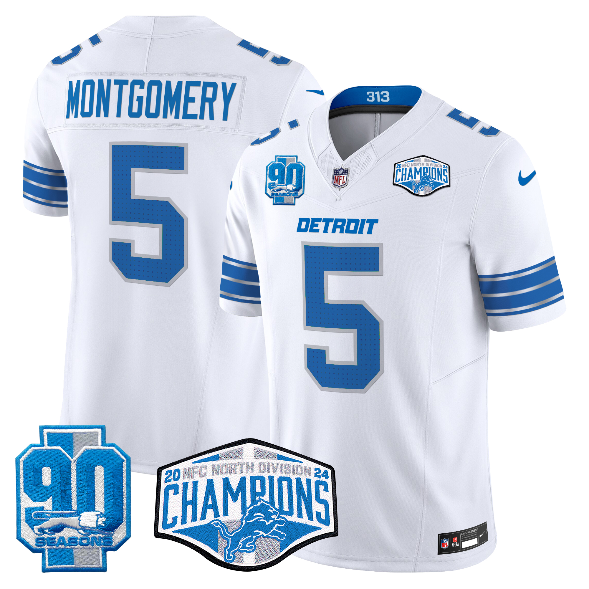 David Montgomery Men's Detroit Lions 2024 NFC North Division Champions Patch Vapor Limited White Jersey - All Stitched