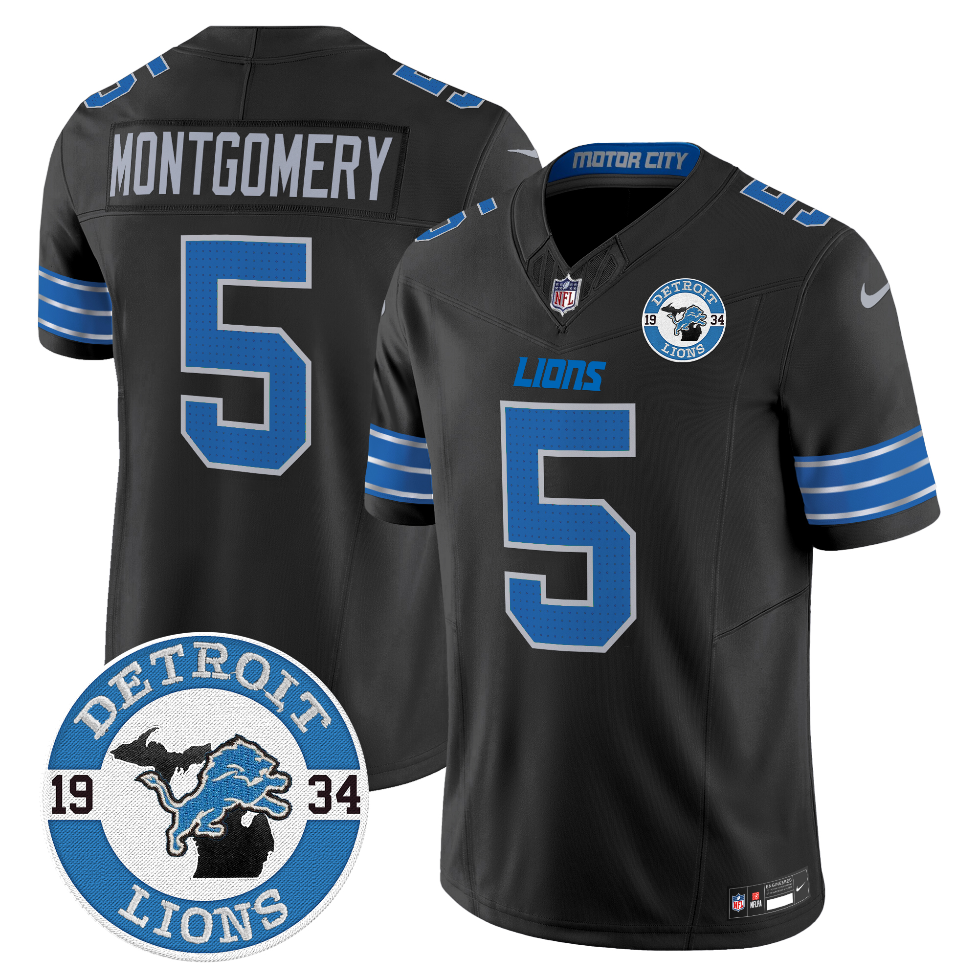 David Montgomery Men's Detroit Lions 2024 Vapor Limited Black Jersey - All Stitched