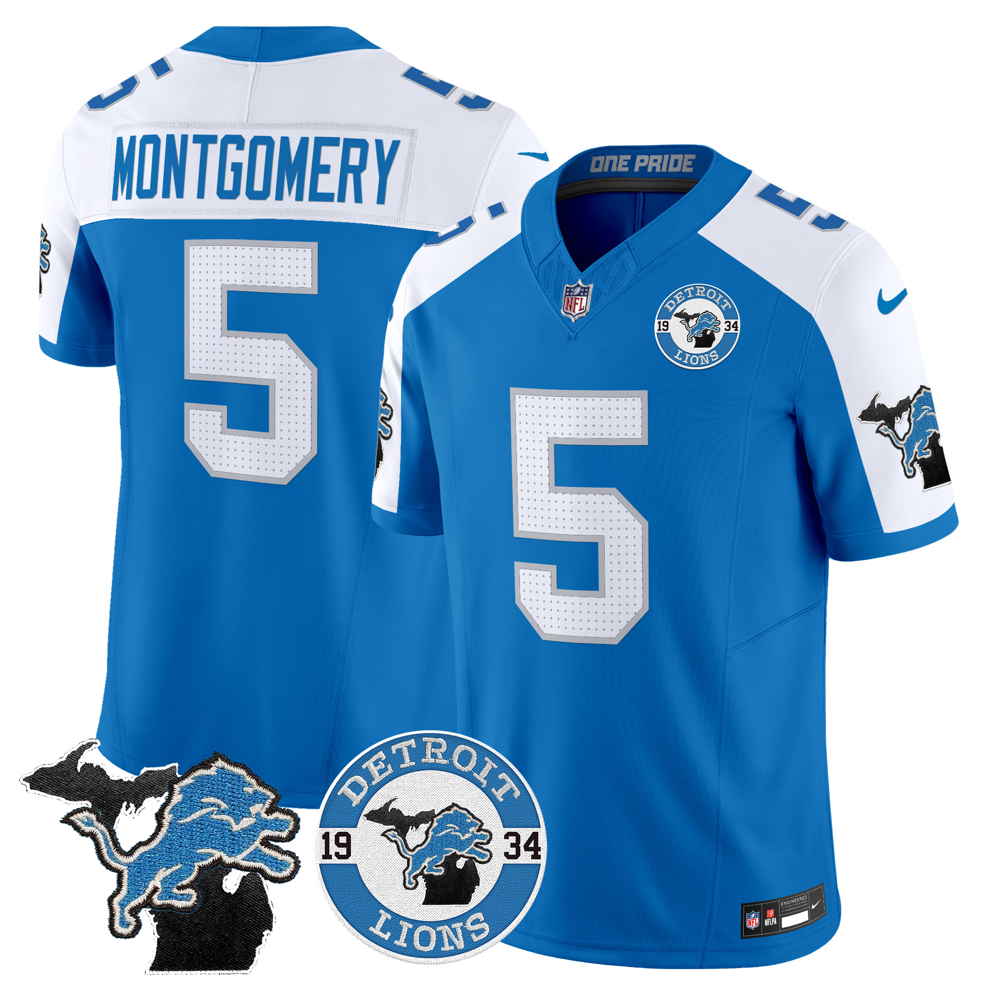 David Montgomery Men's Detroit Lions 2024 Vapor Limited Blue Alternate Jersey - All Stitched