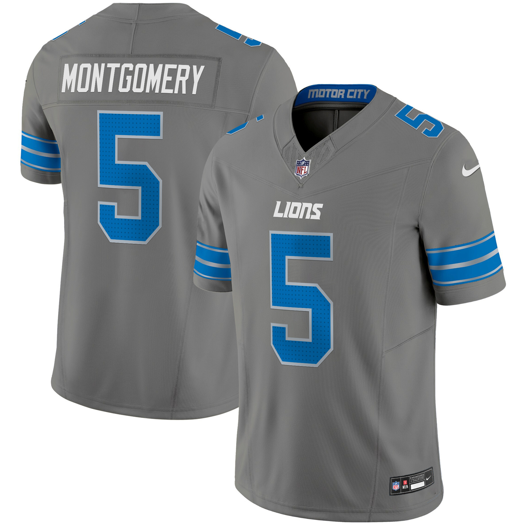David Montgomery Men's Detroit Lions 2024 Vapor Limited Gray Jersey - All Stitched