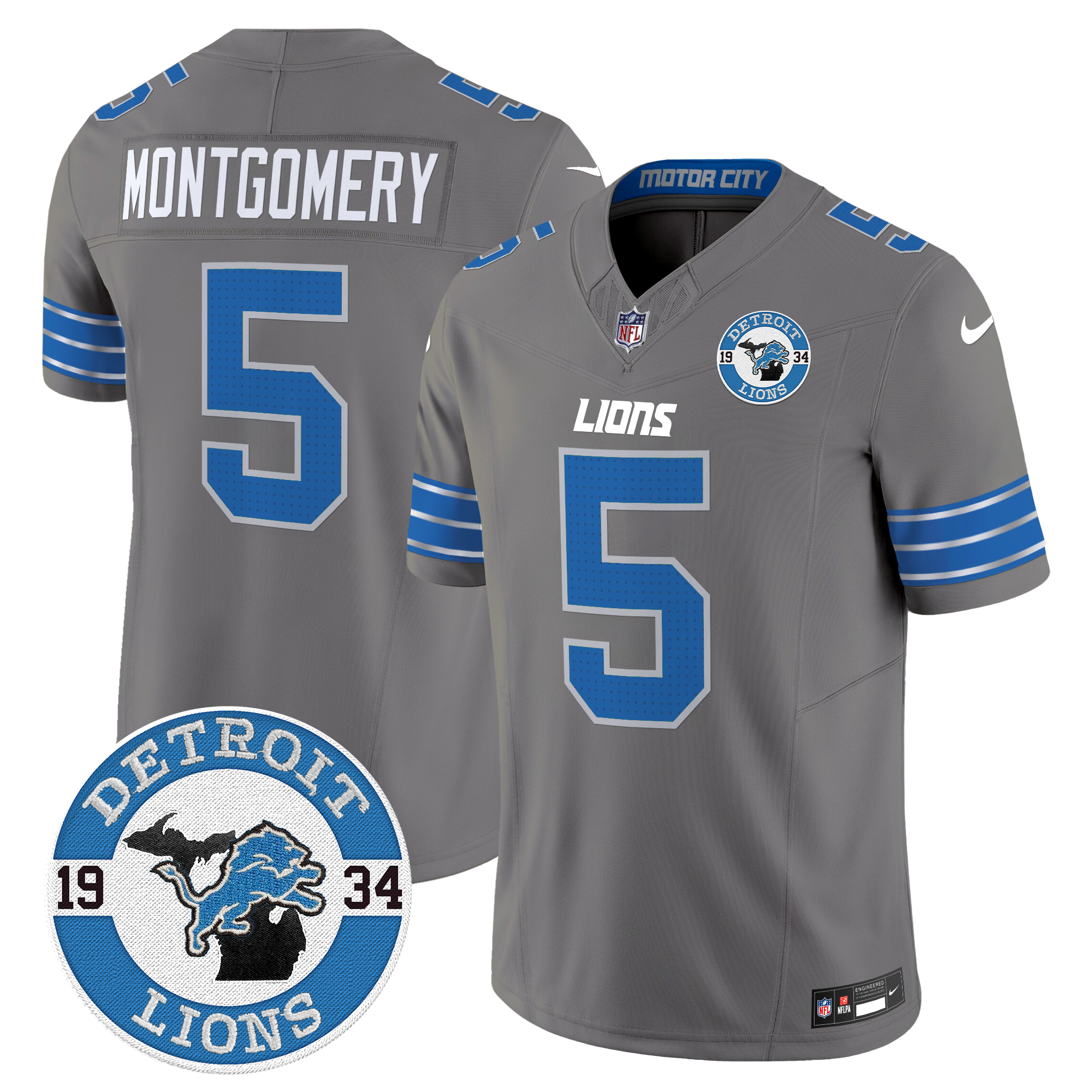 David Montgomery Men's Detroit Lions 2024 Vapor Limited Gray Jersey - All Stitched