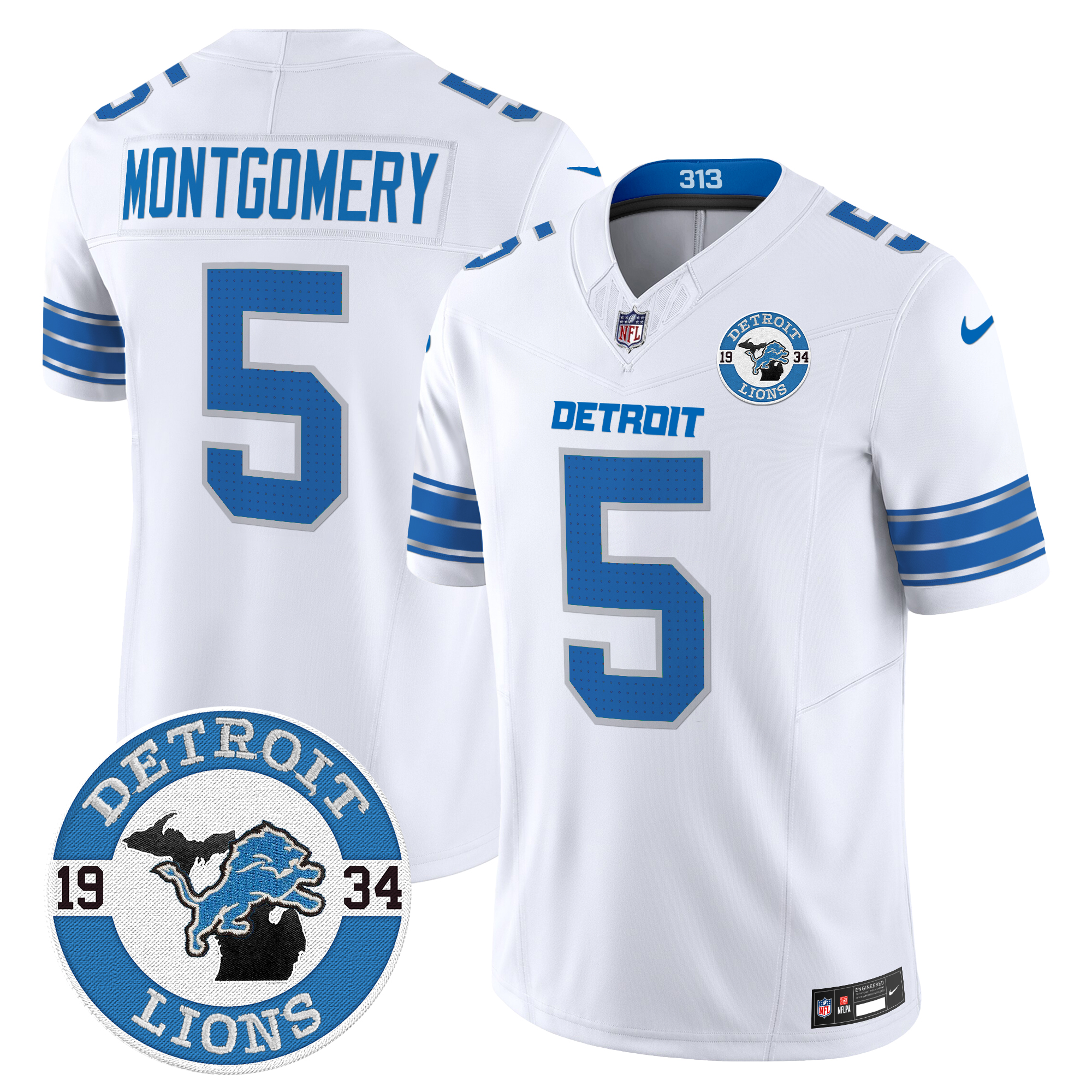 David Montgomery Men's Detroit Lions 2024 Vapor Limited White Jersey - All Stitched