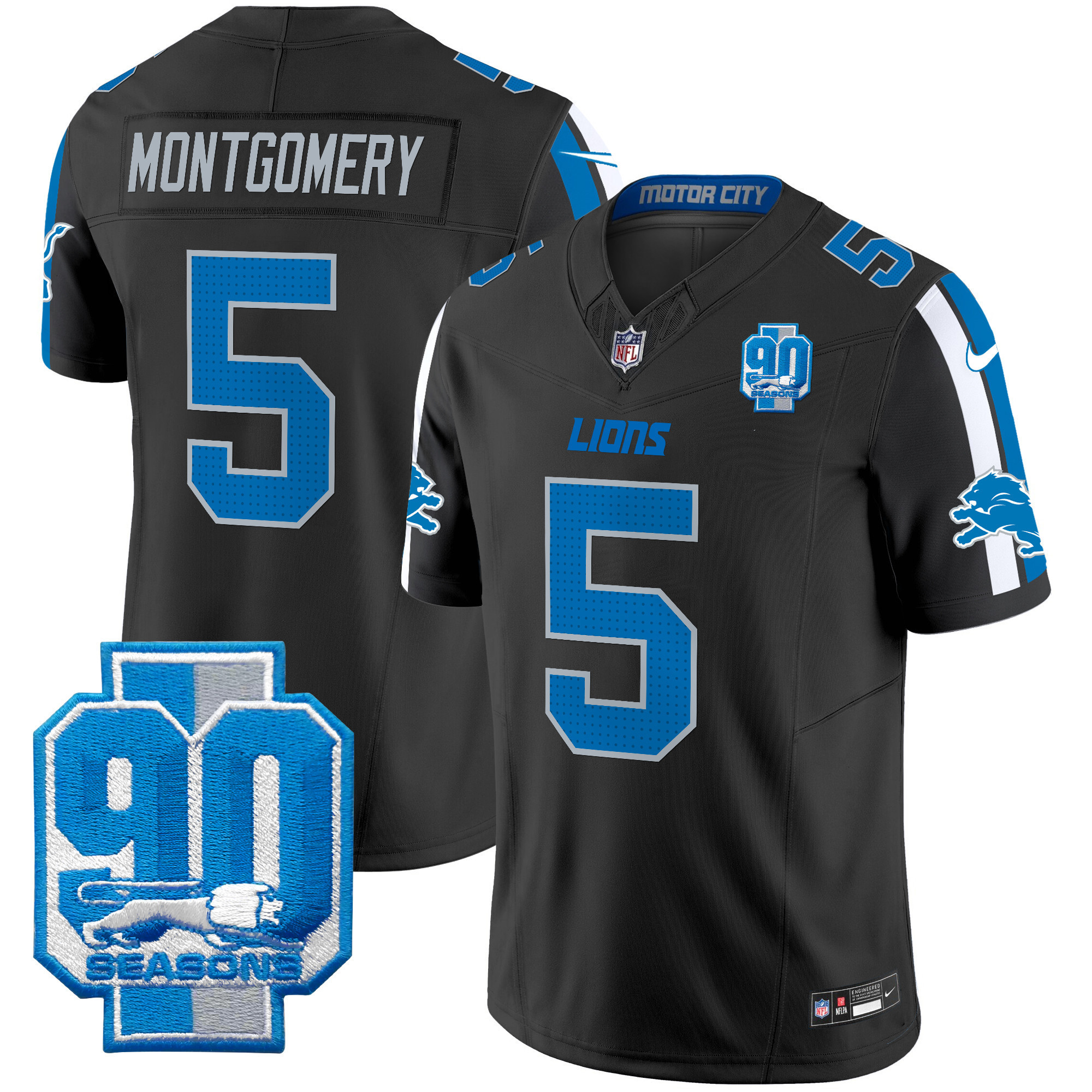 David Montgomery Men's Detroit Lions 90th Year Patch Vapor Limited Black Jersey - All Stitched