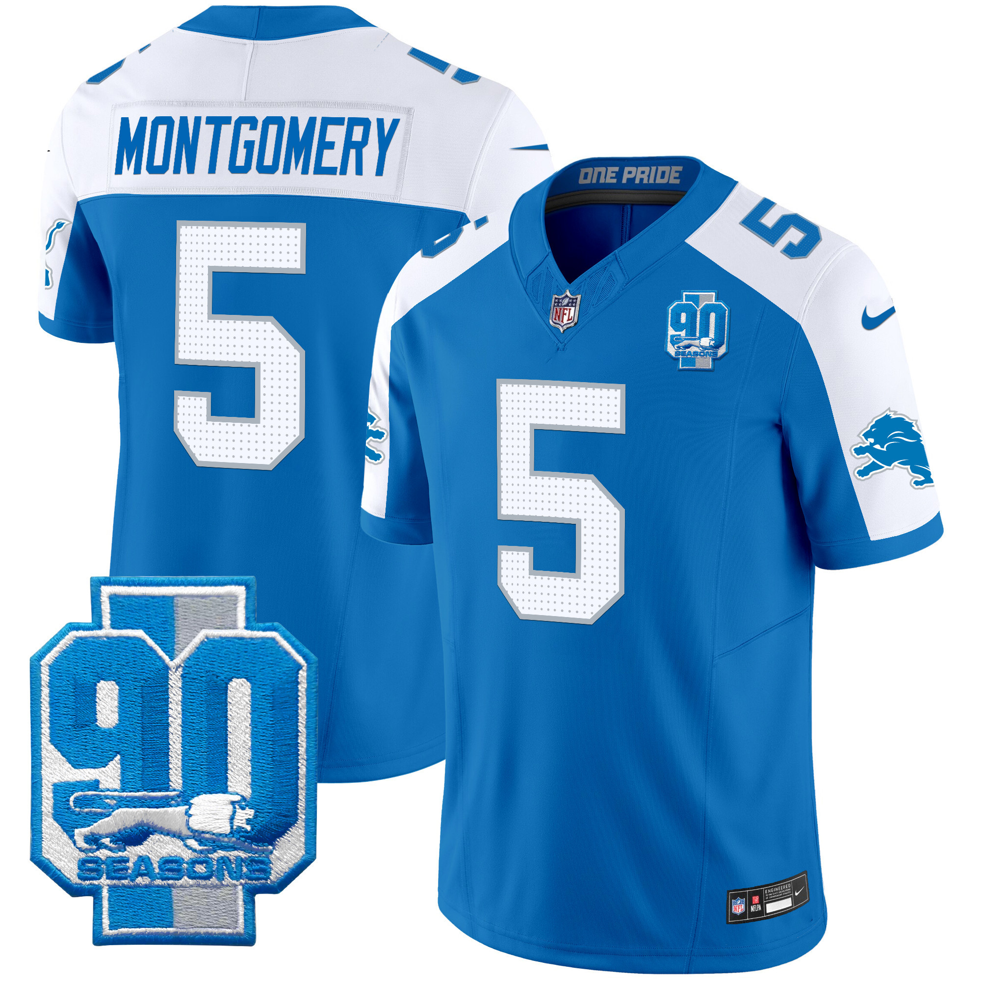 David Montgomery Men's Detroit Lions 90th Year Patch Vapor Limited Blue Alternate Jersey - All Stitched
