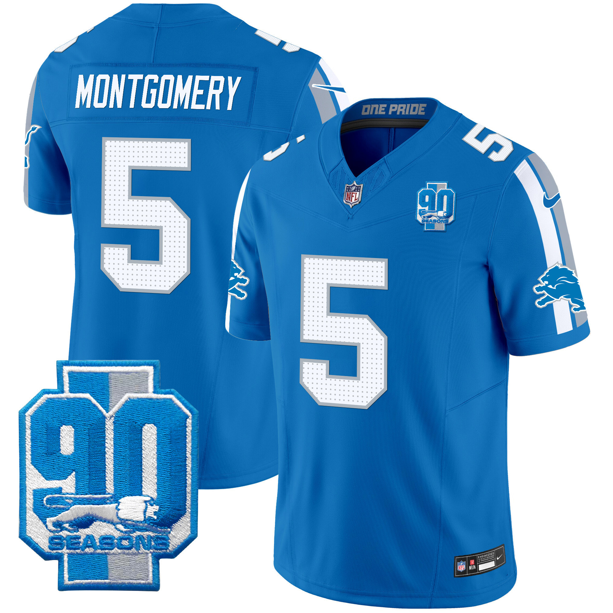 David Montgomery Men's Detroit Lions 90th Year Patch Vapor Limited Blue Jersey - All Stitched